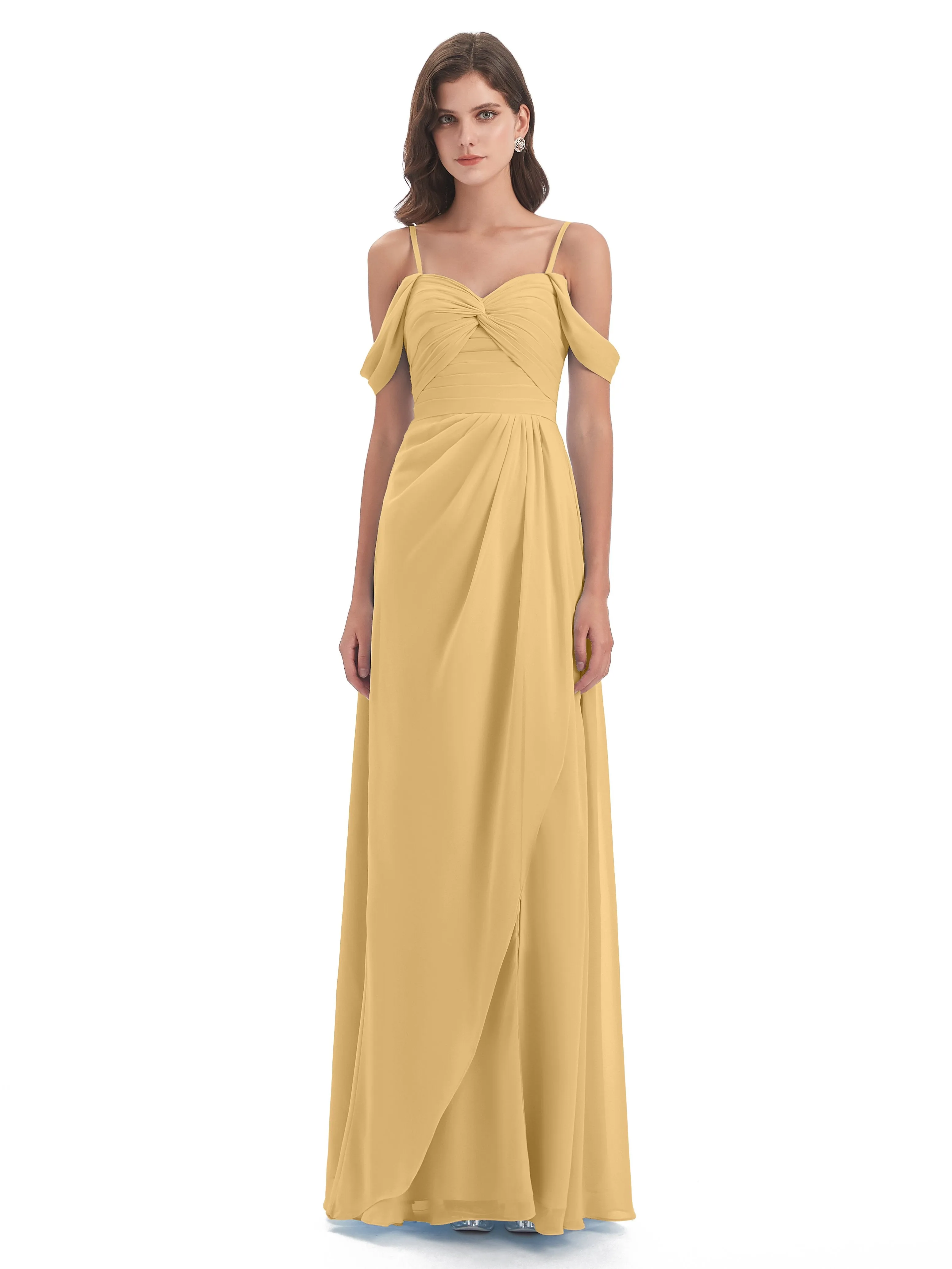 Orla Chiffon Elegant Spaghetti Straps Split Long Bridesmaid Dresses