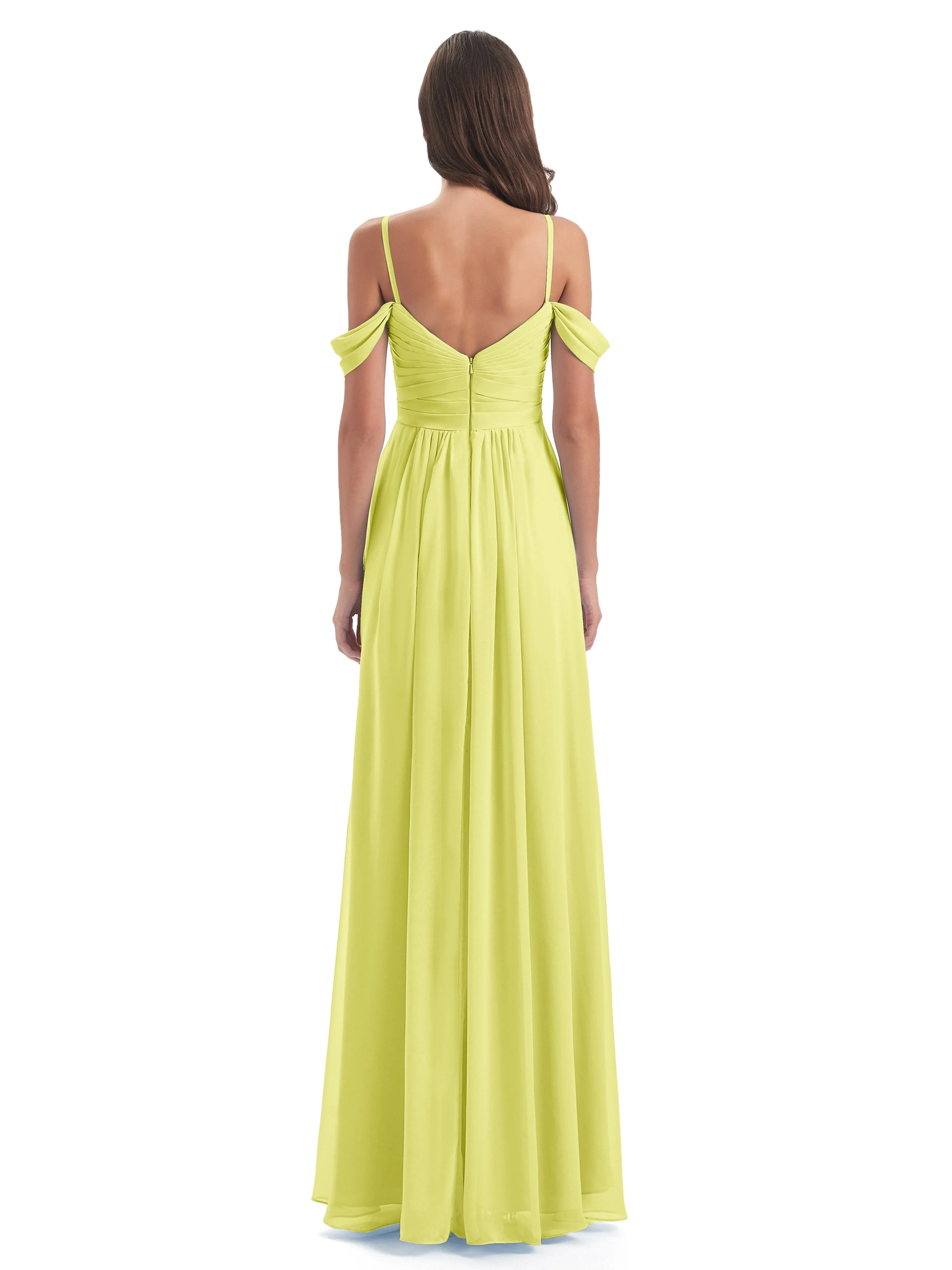 Orla Chiffon Elegant Spaghetti Straps Split Long Bridesmaid Dresses