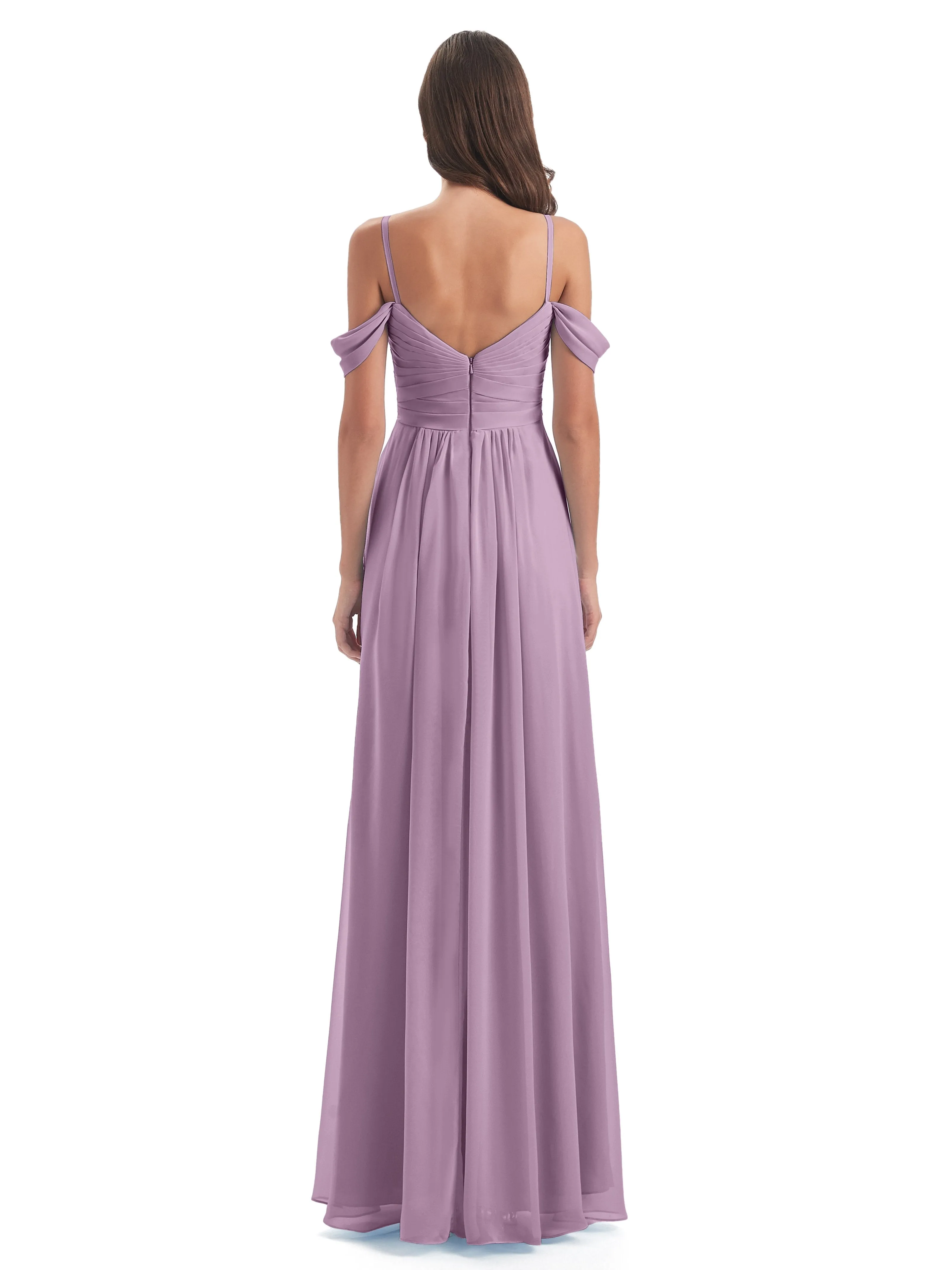 Orla Chiffon Elegant Spaghetti Straps Split Long Bridesmaid Dresses