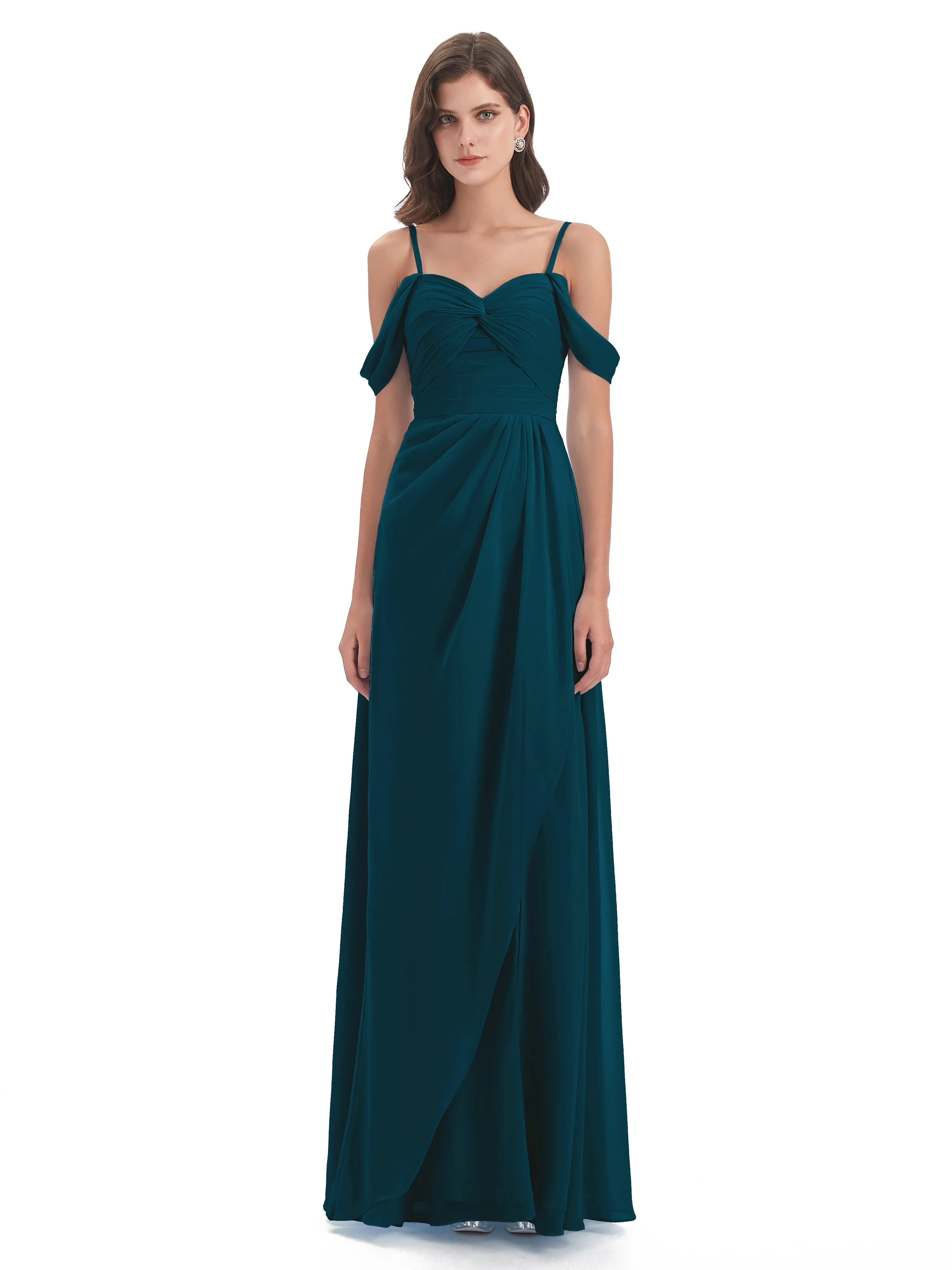 Orla Chiffon Elegant Spaghetti Straps Split Long Bridesmaid Dresses