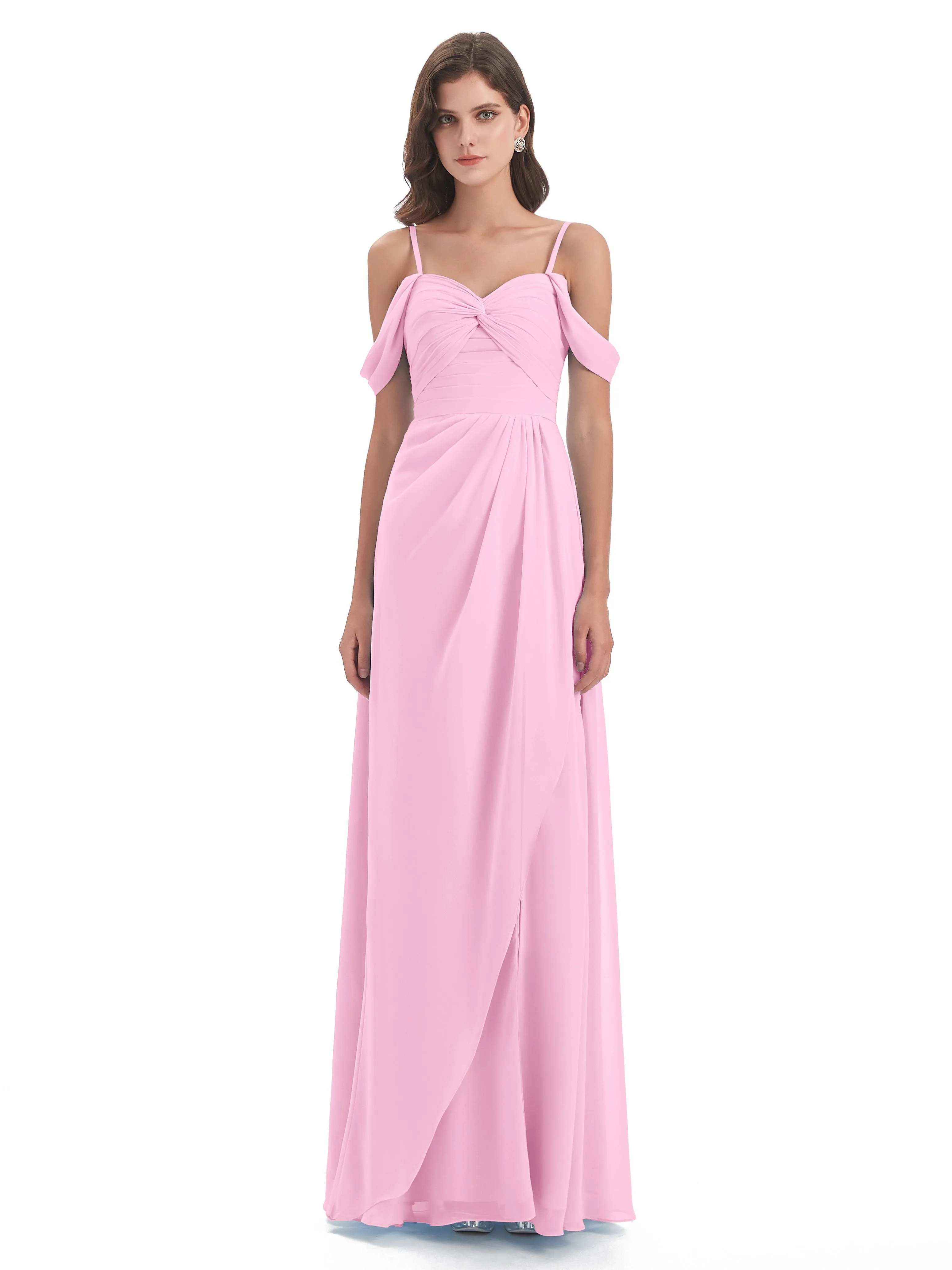 Orla Chiffon Elegant Spaghetti Straps Split Long Bridesmaid Dresses