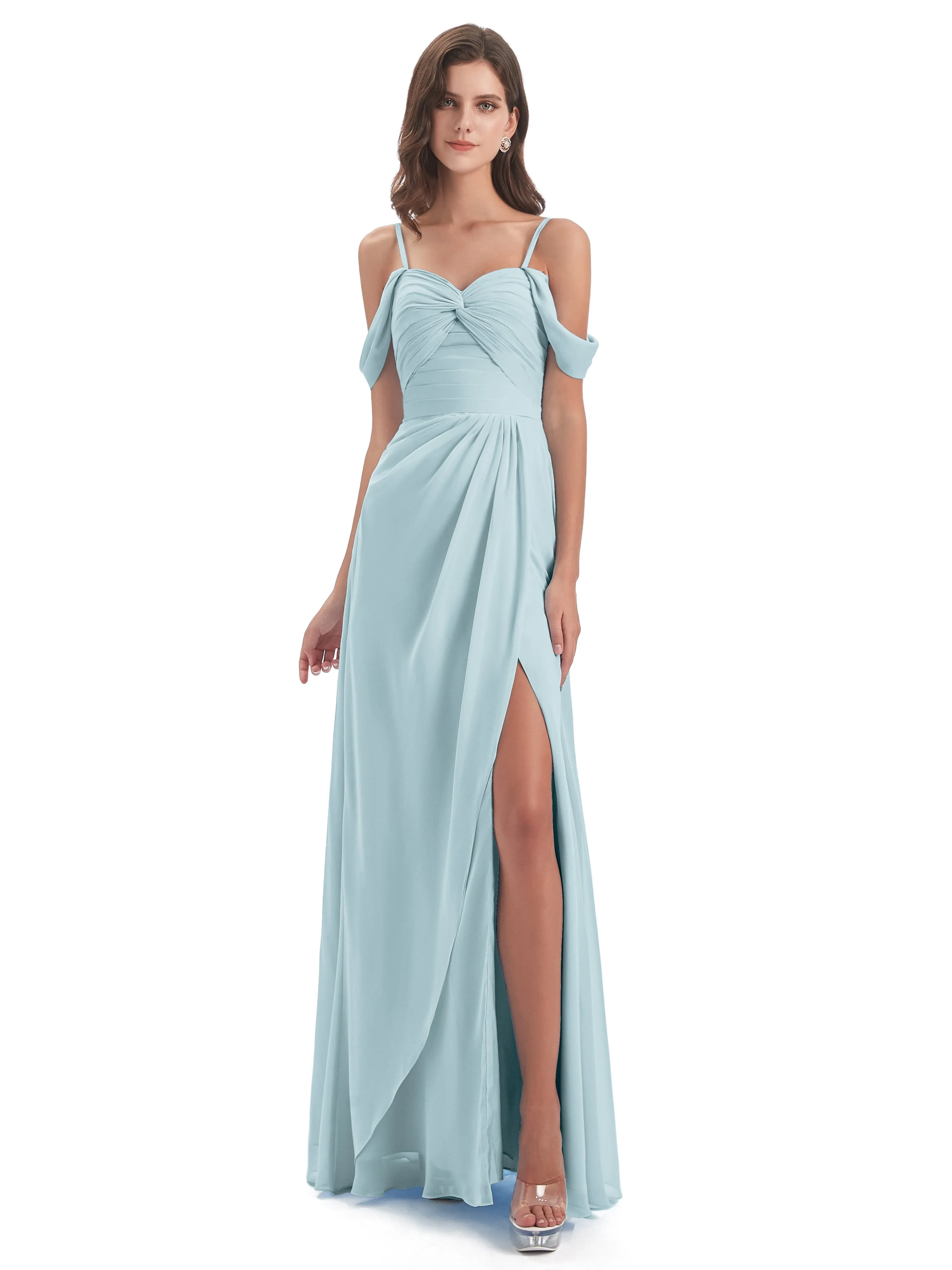 Orla Chiffon Elegant Spaghetti Straps Split Long Bridesmaid Dresses