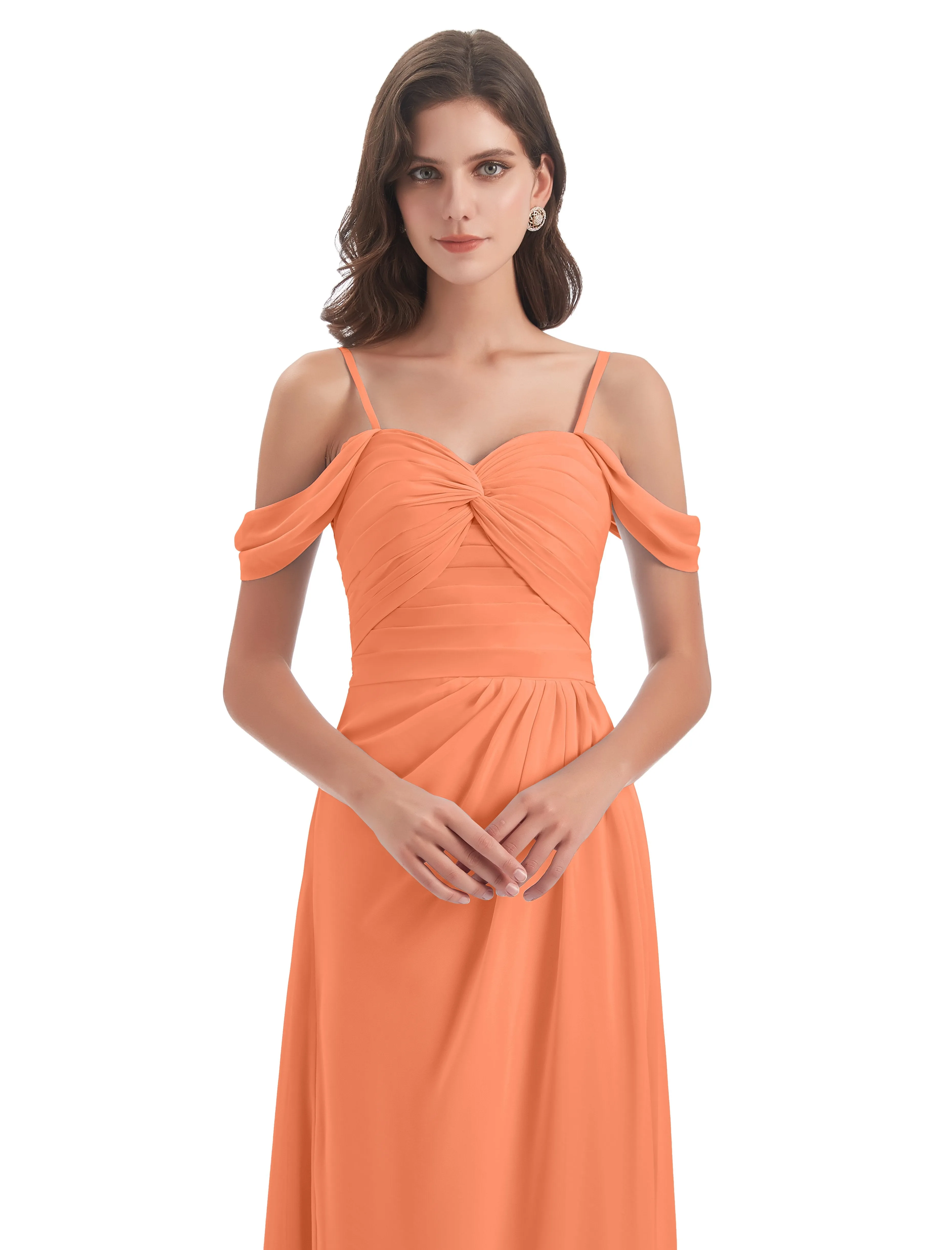 Orla Chiffon Elegant Spaghetti Straps Split Long Bridesmaid Dresses