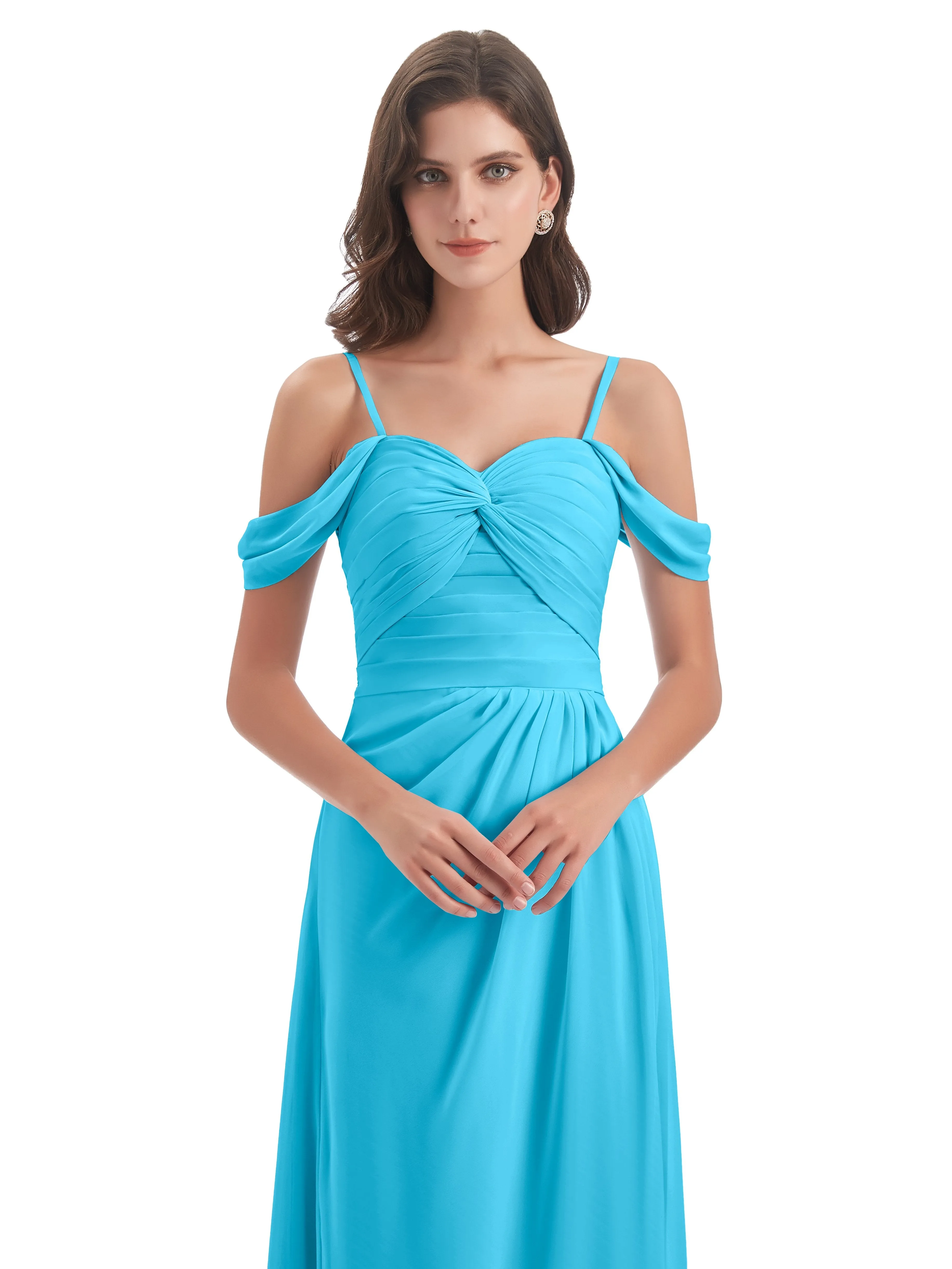 Orla Chiffon Elegant Spaghetti Straps Split Long Bridesmaid Dresses