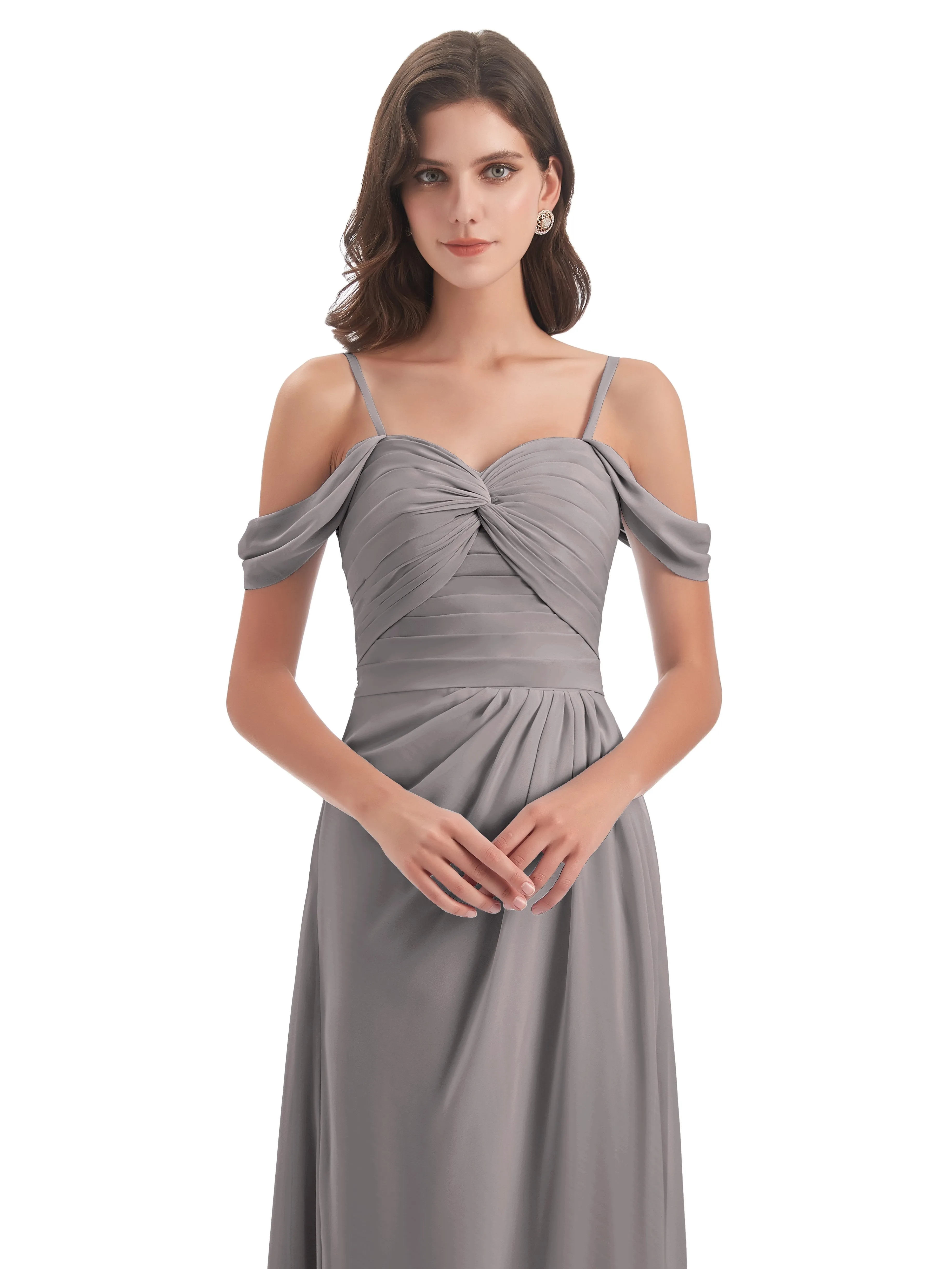 Orla Chiffon Elegant Spaghetti Straps Split Long Bridesmaid Dresses