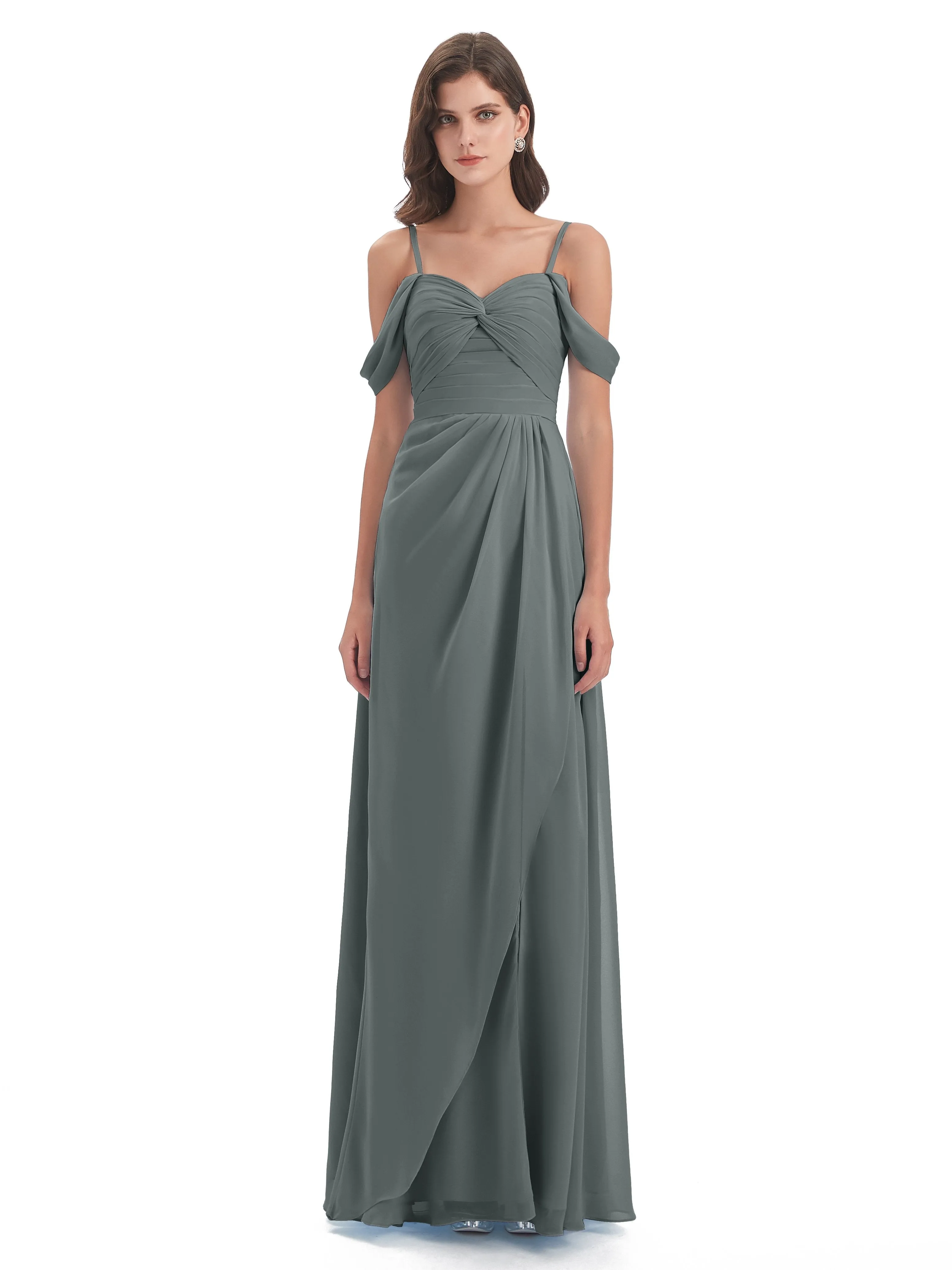 Orla Chiffon Elegant Spaghetti Straps Split Long Bridesmaid Dresses