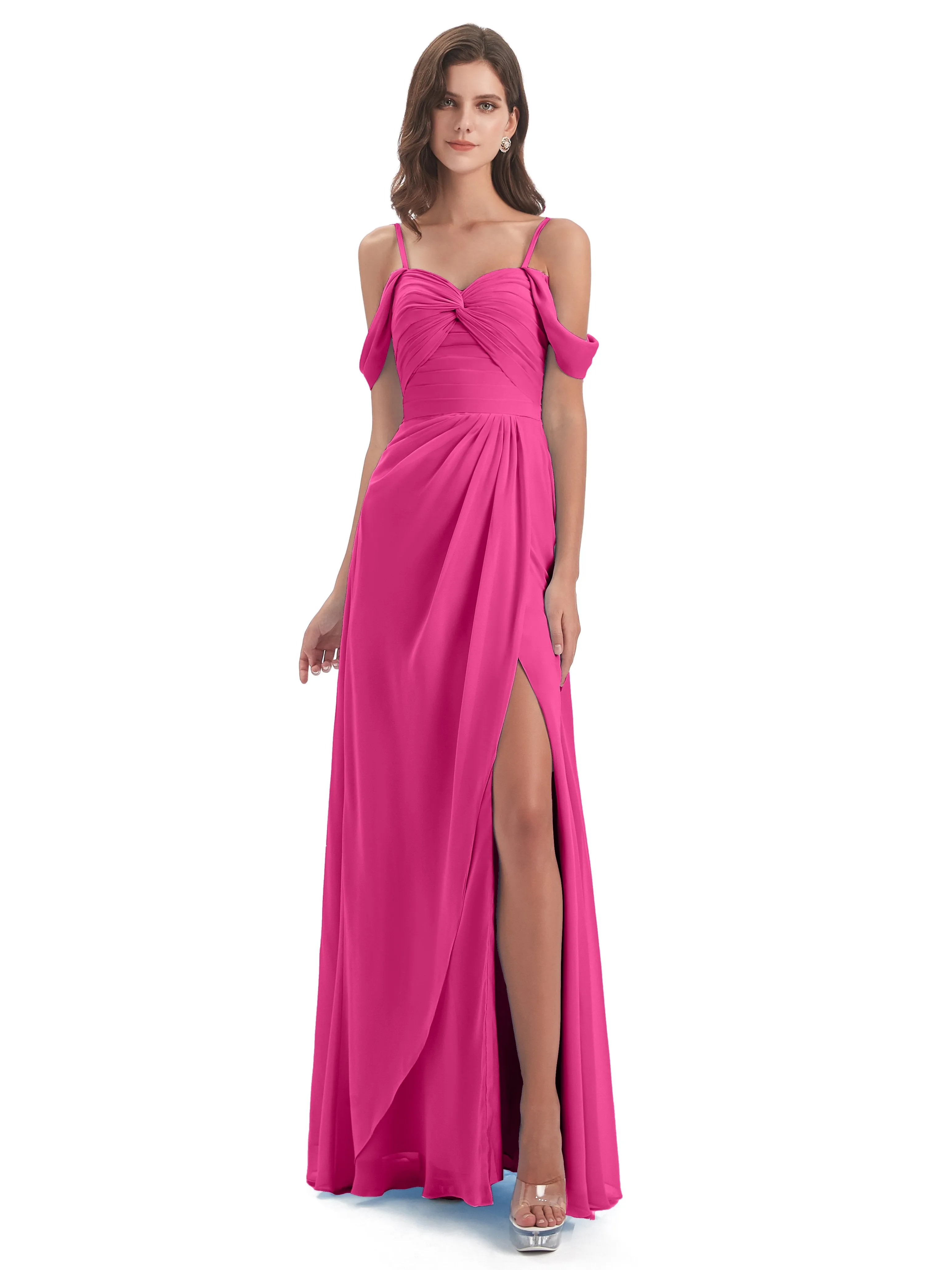 Orla Chiffon Elegant Spaghetti Straps Split Long Bridesmaid Dresses