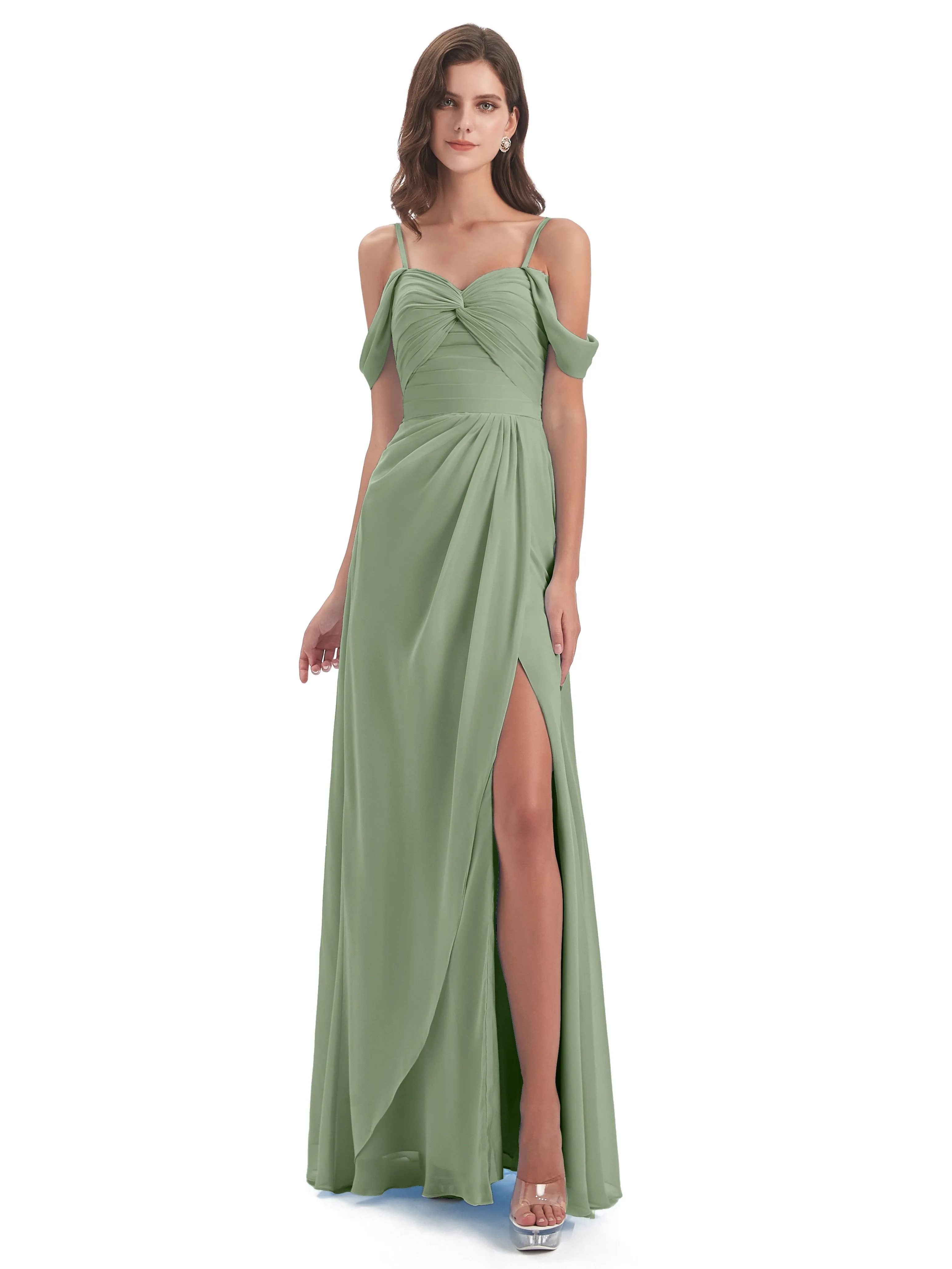 Orla Chiffon Elegant Spaghetti Straps Split Long Bridesmaid Dresses