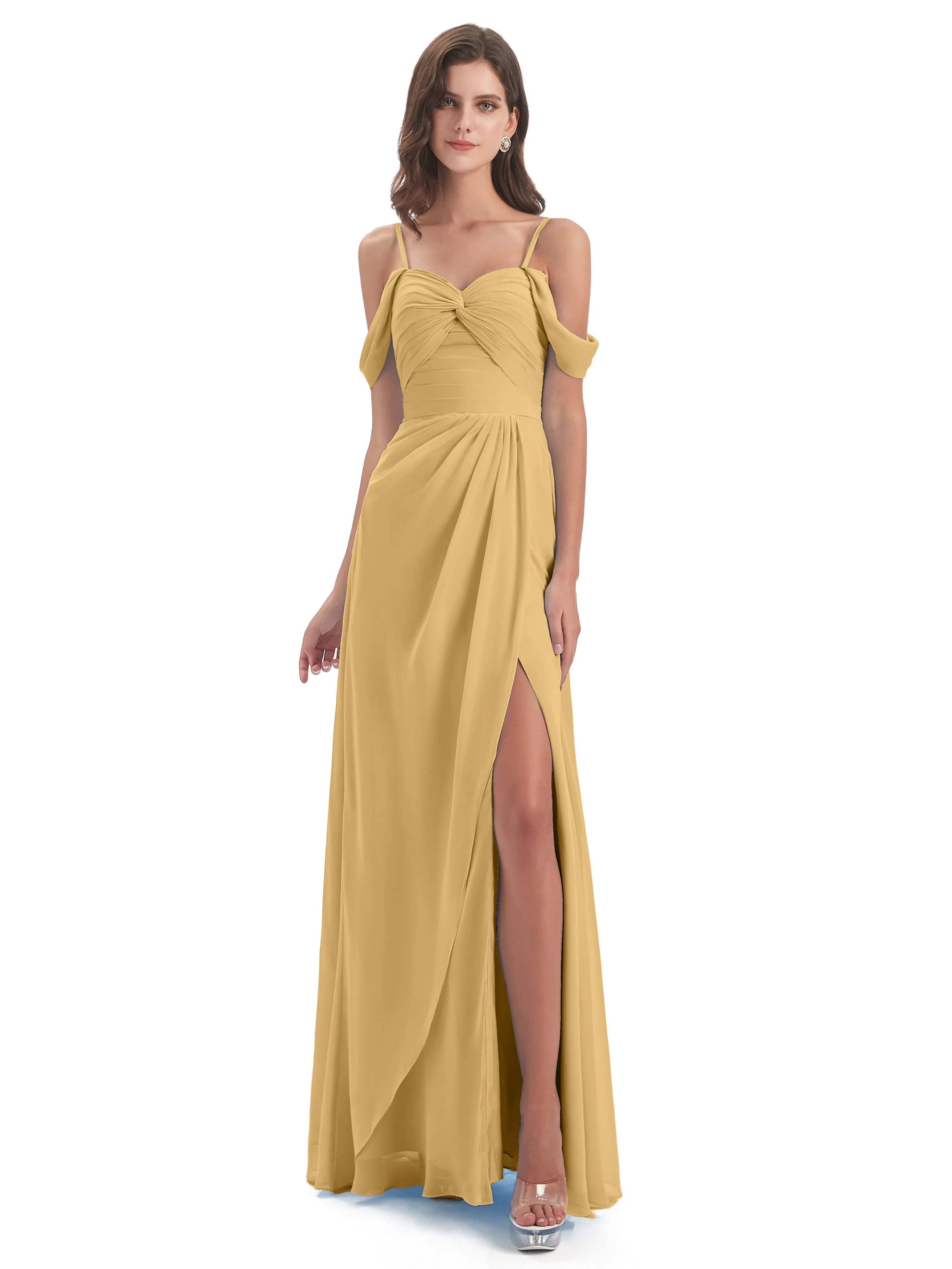 Orla Chiffon Elegant Spaghetti Straps Split Long Bridesmaid Dresses