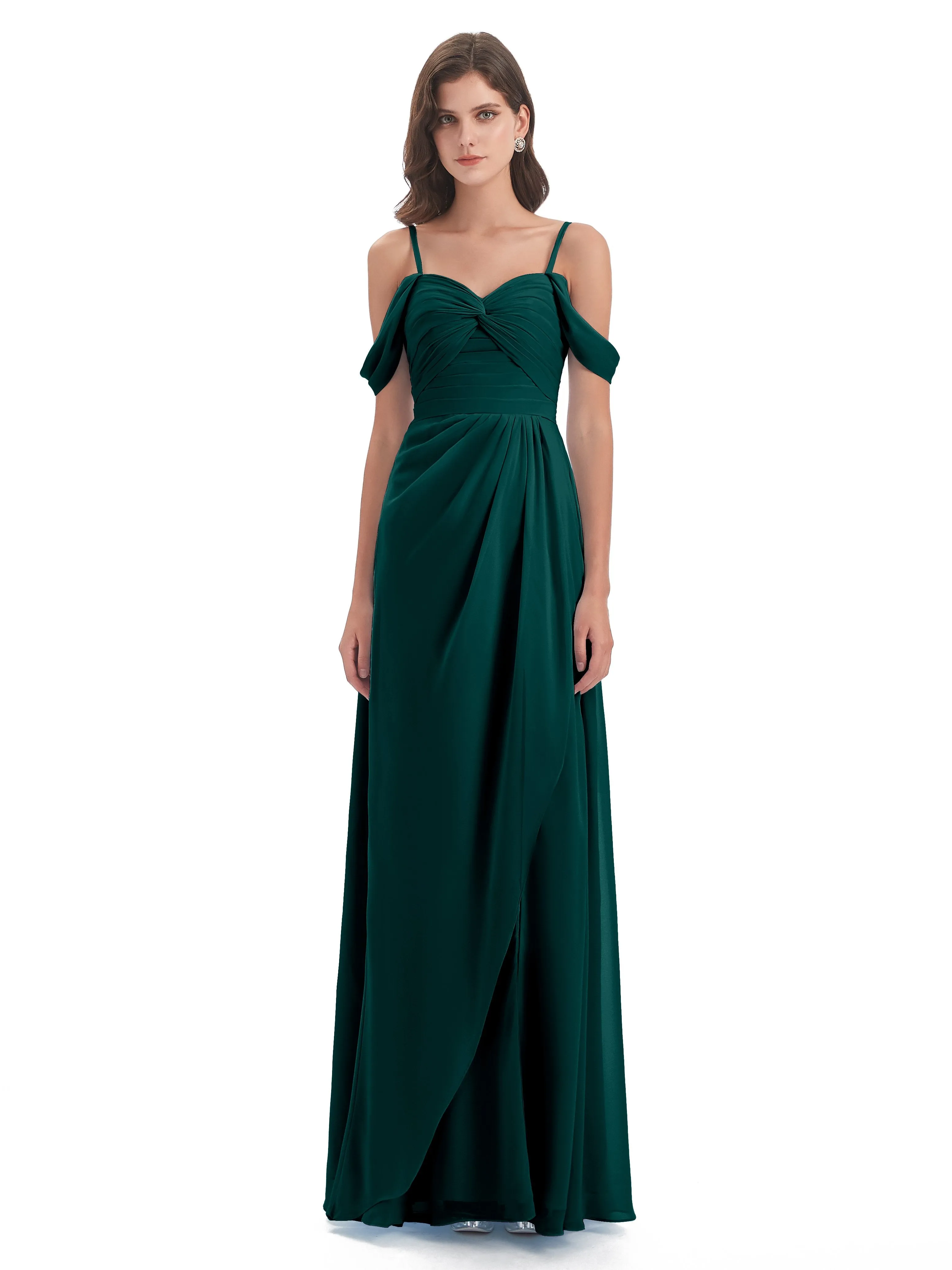 Orla Chiffon Elegant Spaghetti Straps Split Long Bridesmaid Dresses