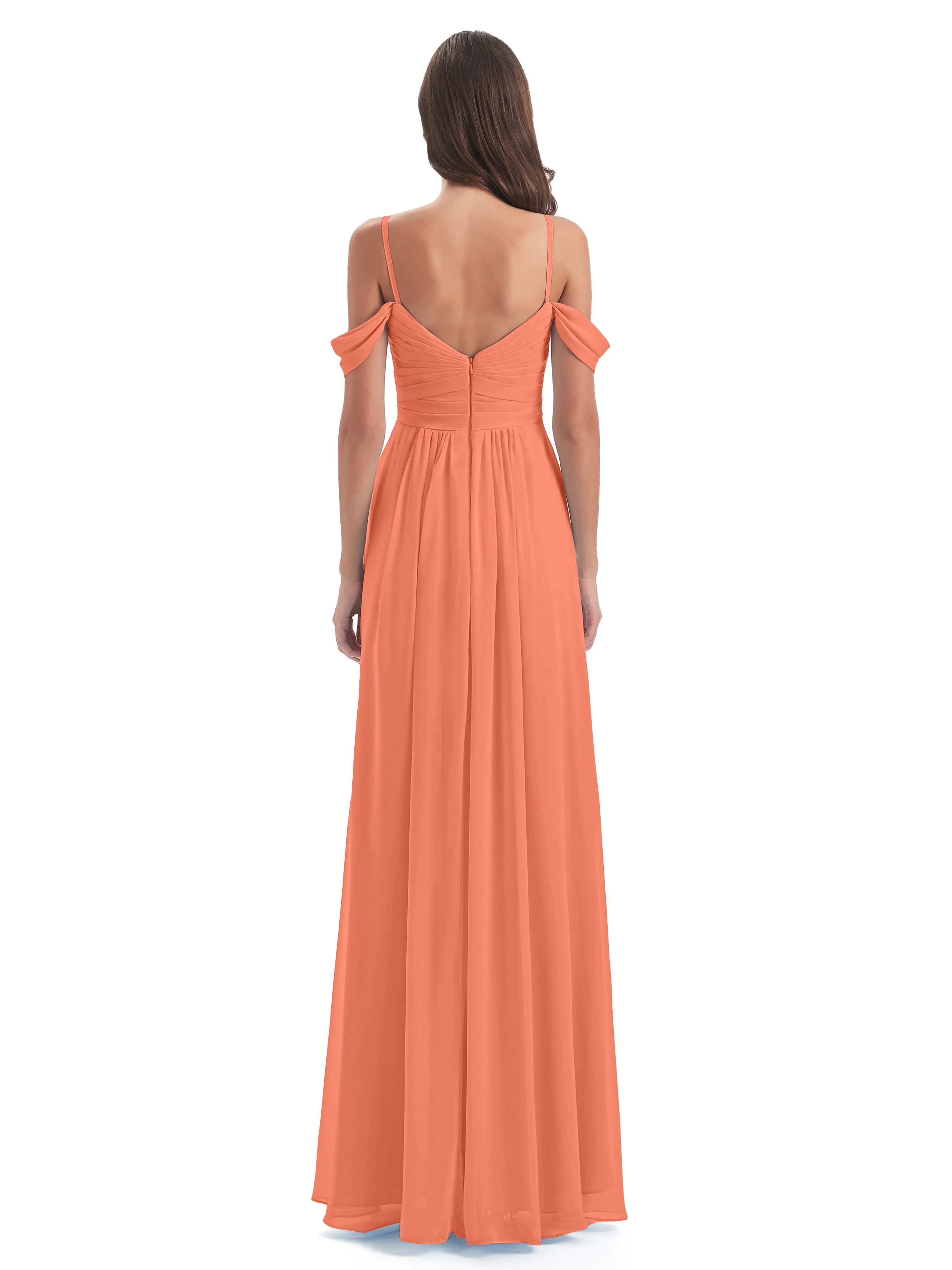 Orla Chiffon Elegant Spaghetti Straps Split Long Bridesmaid Dresses