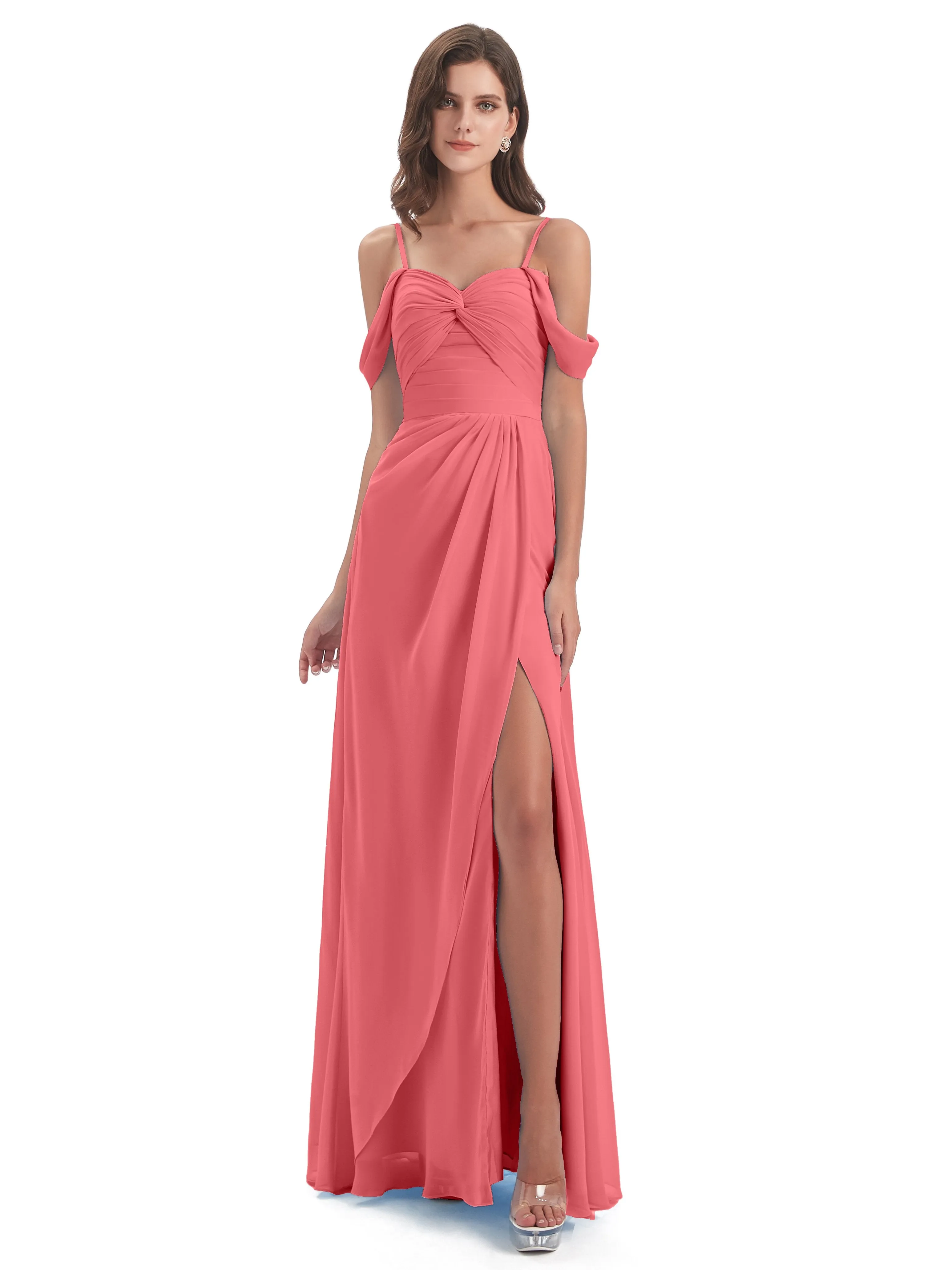 Orla Chiffon Elegant Spaghetti Straps Split Long Bridesmaid Dresses