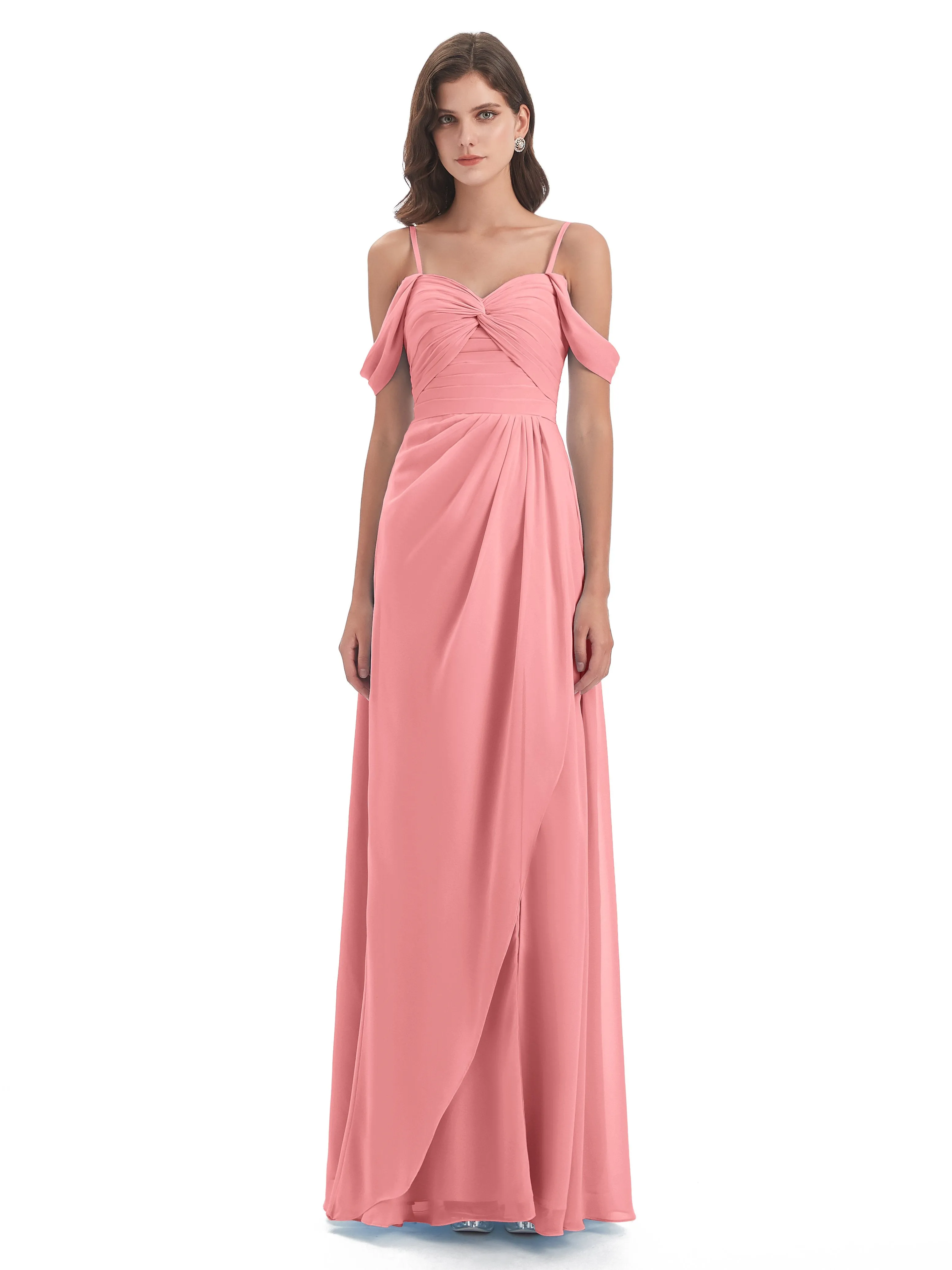 Orla Chiffon Elegant Spaghetti Straps Split Long Bridesmaid Dresses