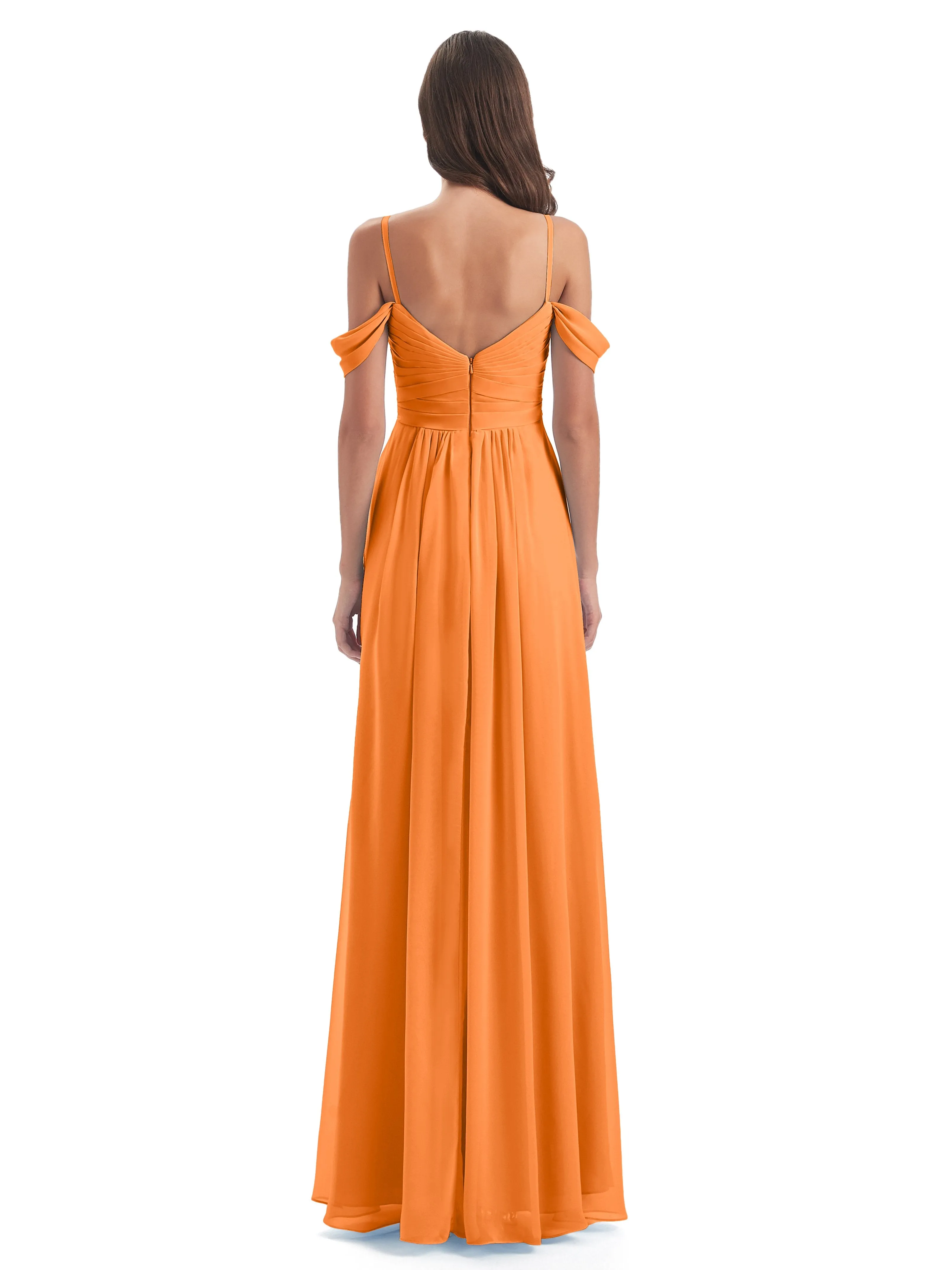 Orla Chiffon Elegant Spaghetti Straps Split Long Bridesmaid Dresses