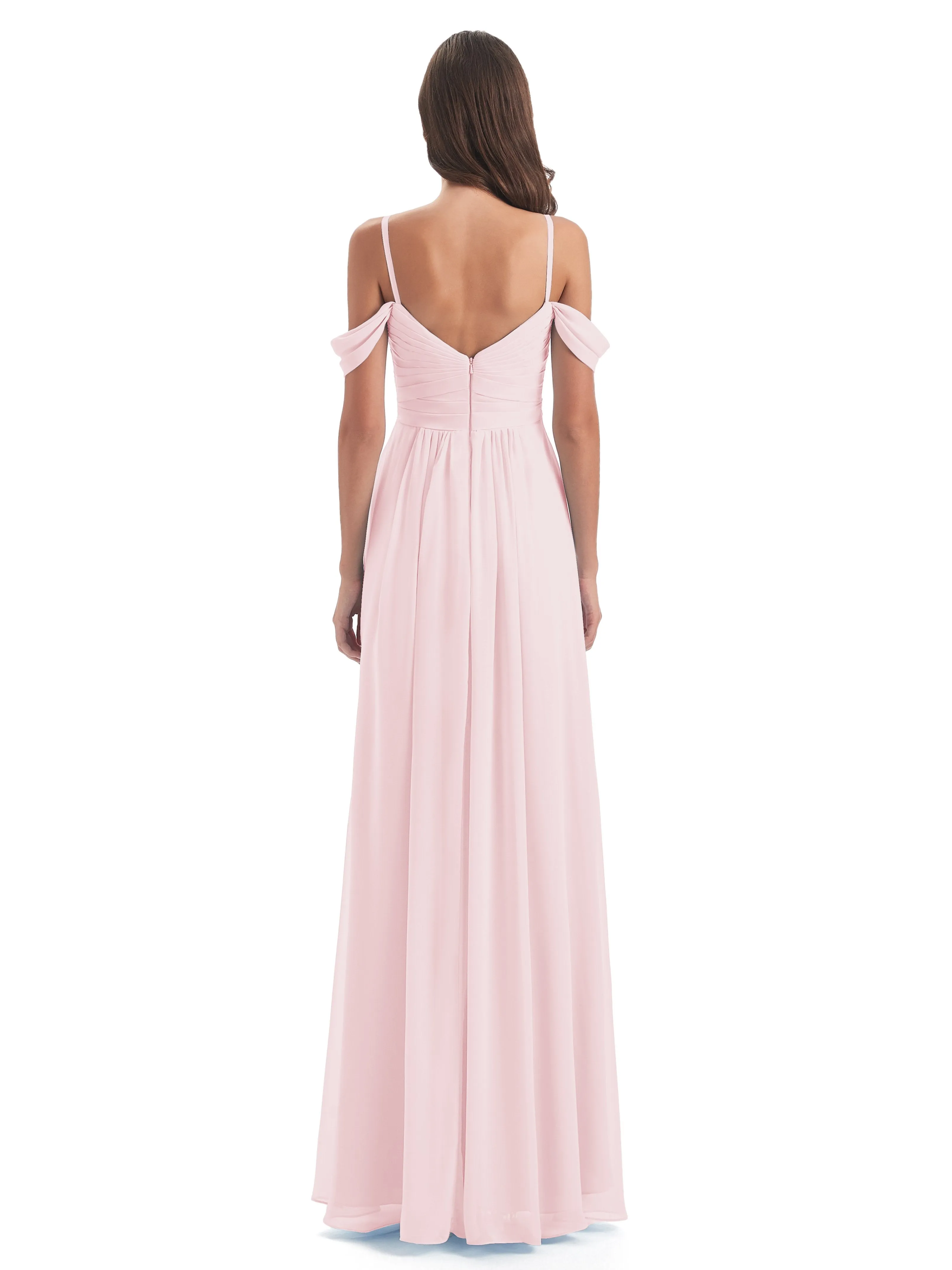 Orla Chiffon Elegant Spaghetti Straps Split Long Bridesmaid Dresses