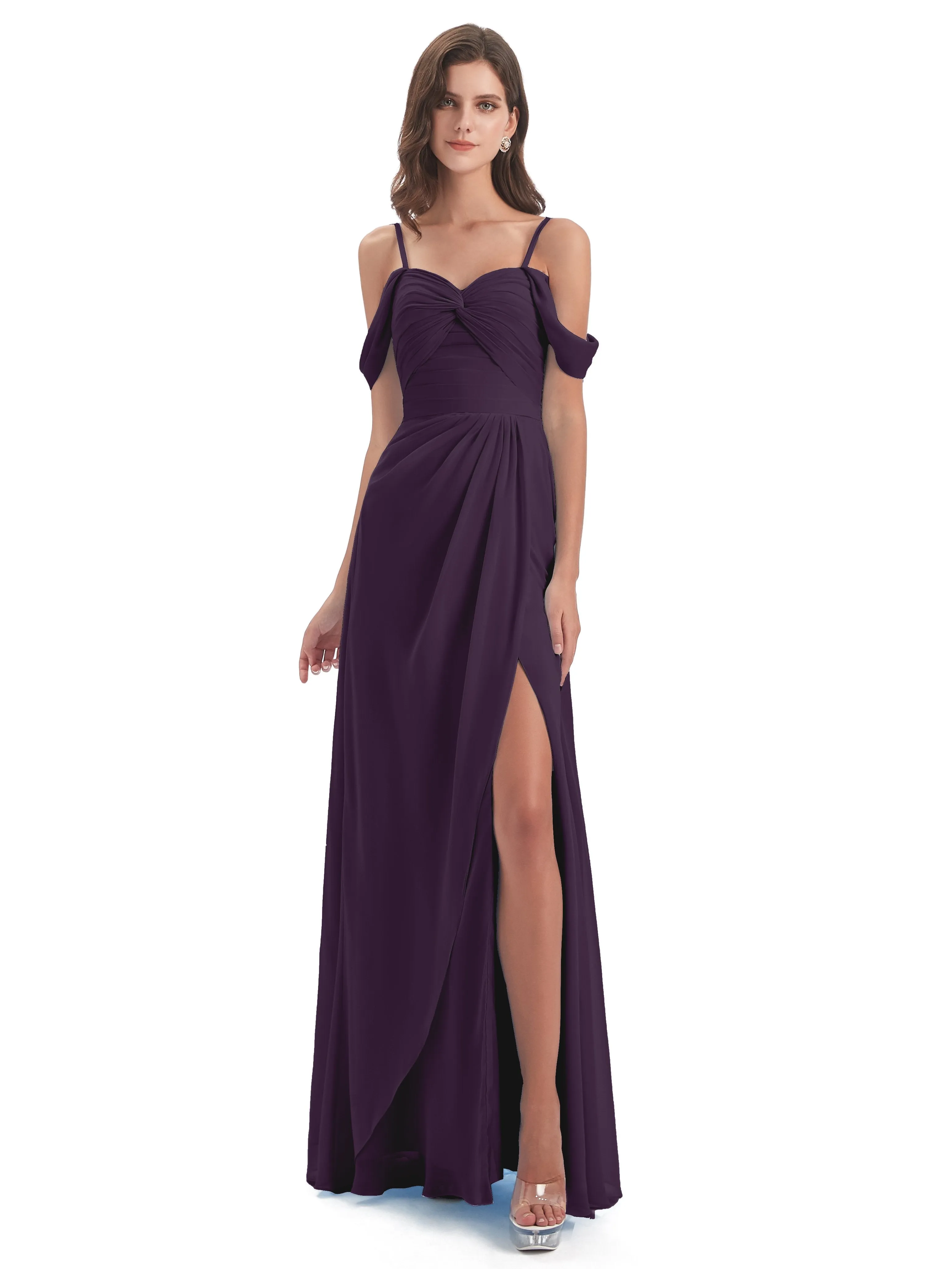 Orla Chiffon Elegant Spaghetti Straps Split Long Bridesmaid Dresses