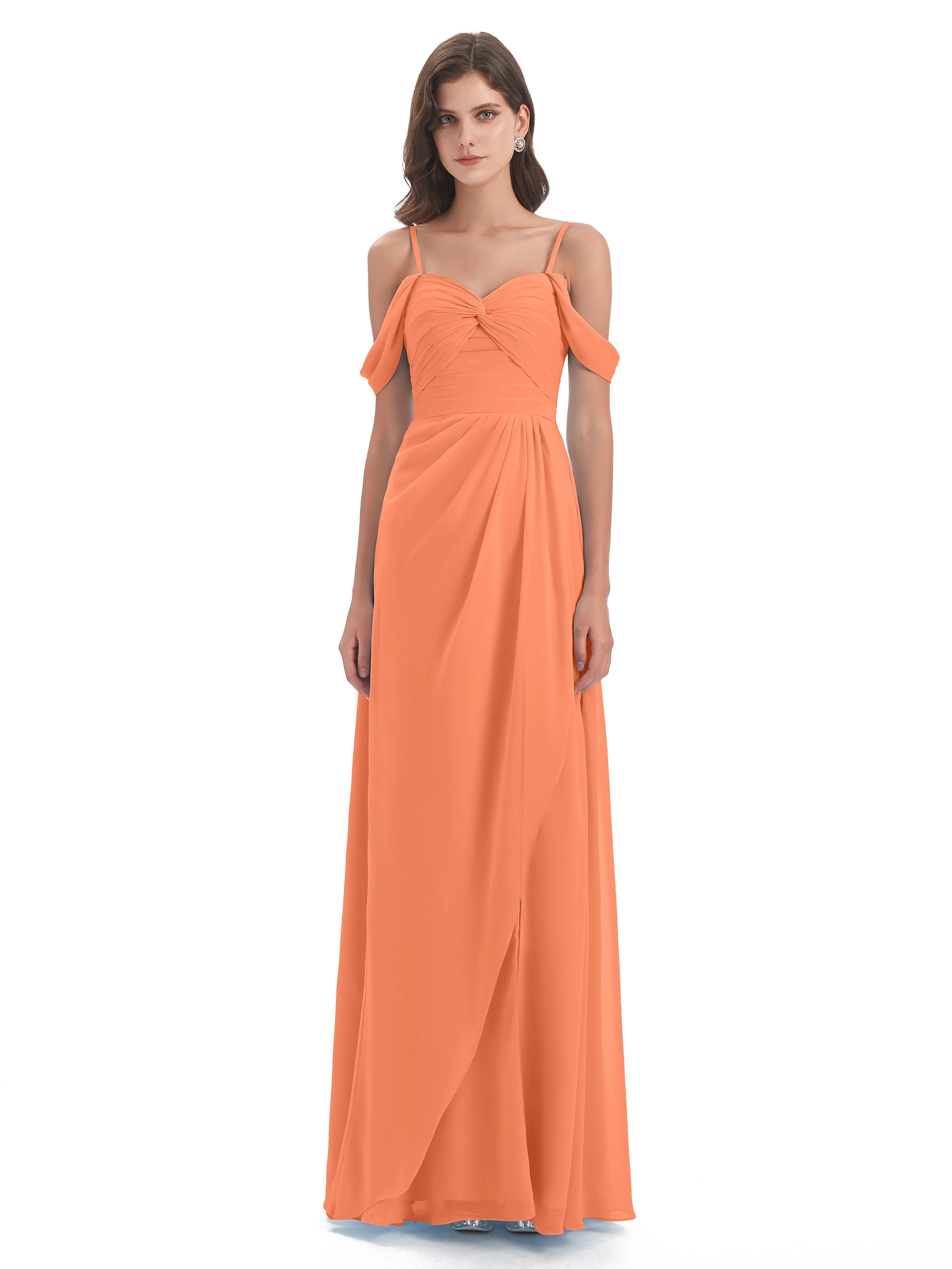 Orla Chiffon Elegant Spaghetti Straps Split Long Bridesmaid Dresses