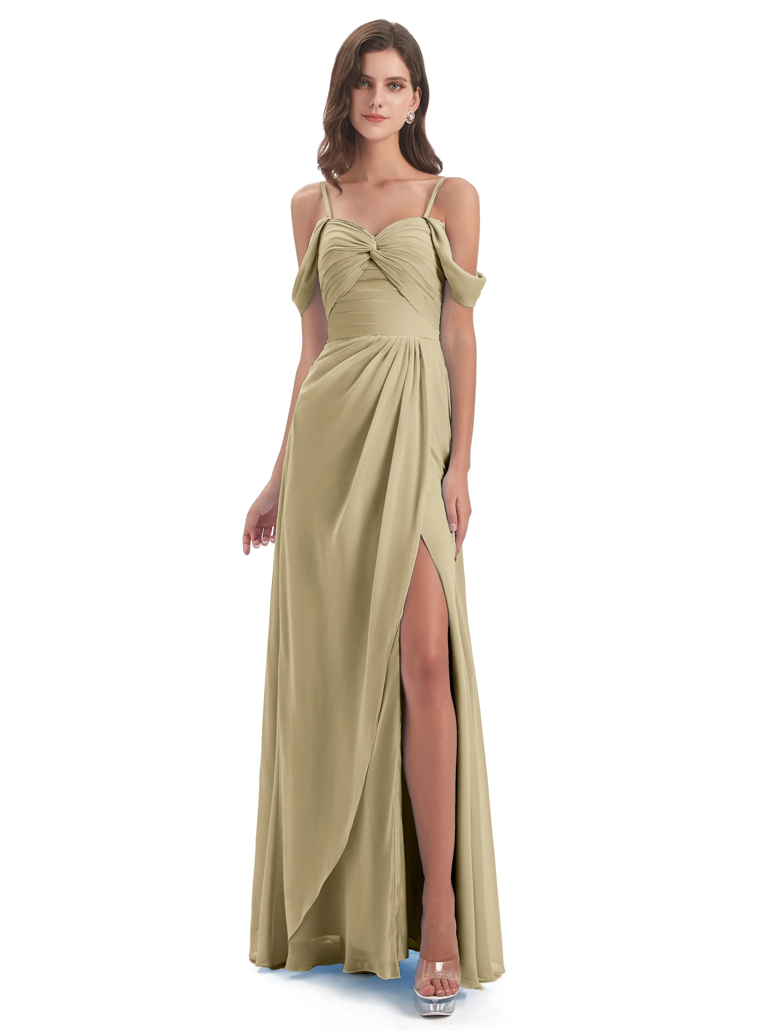 Orla Chiffon Elegant Spaghetti Straps Split Long Bridesmaid Dresses