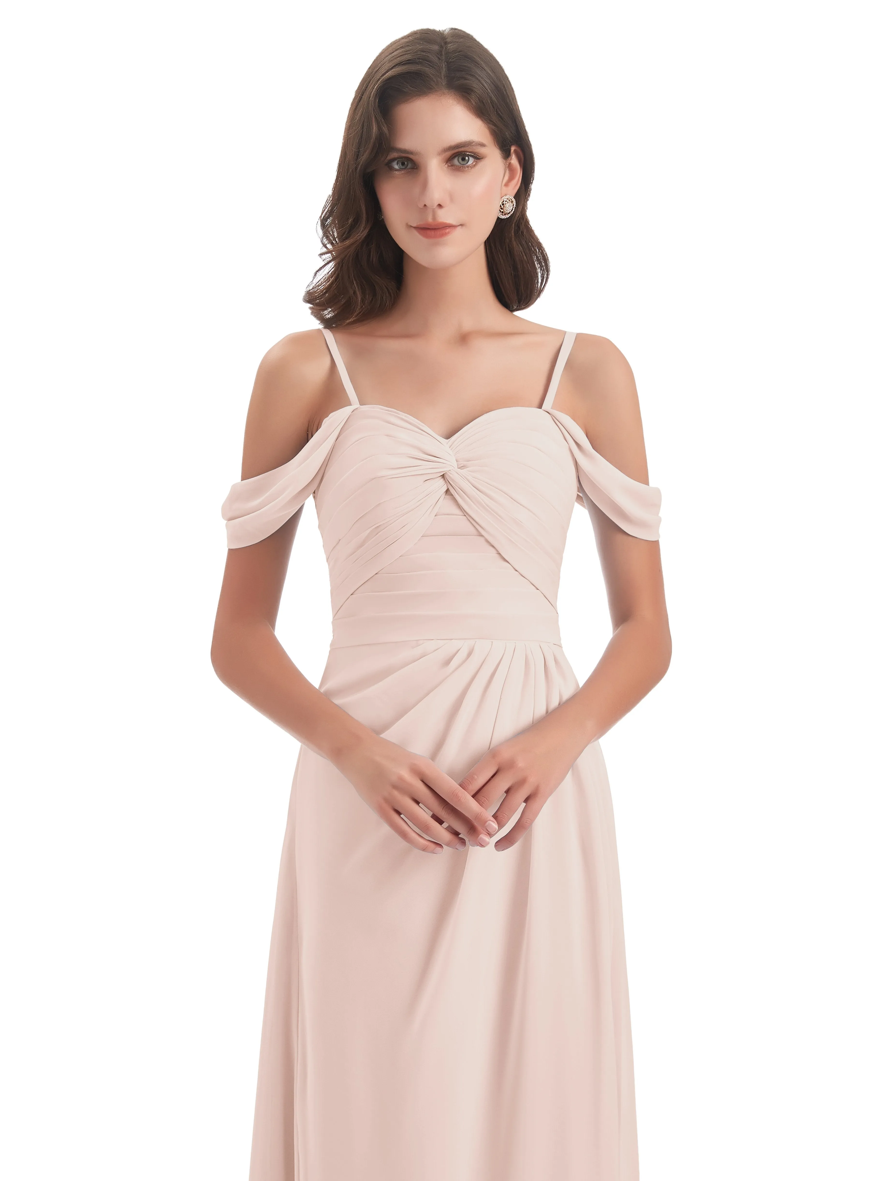 Orla Chiffon Elegant Spaghetti Straps Split Long Bridesmaid Dresses