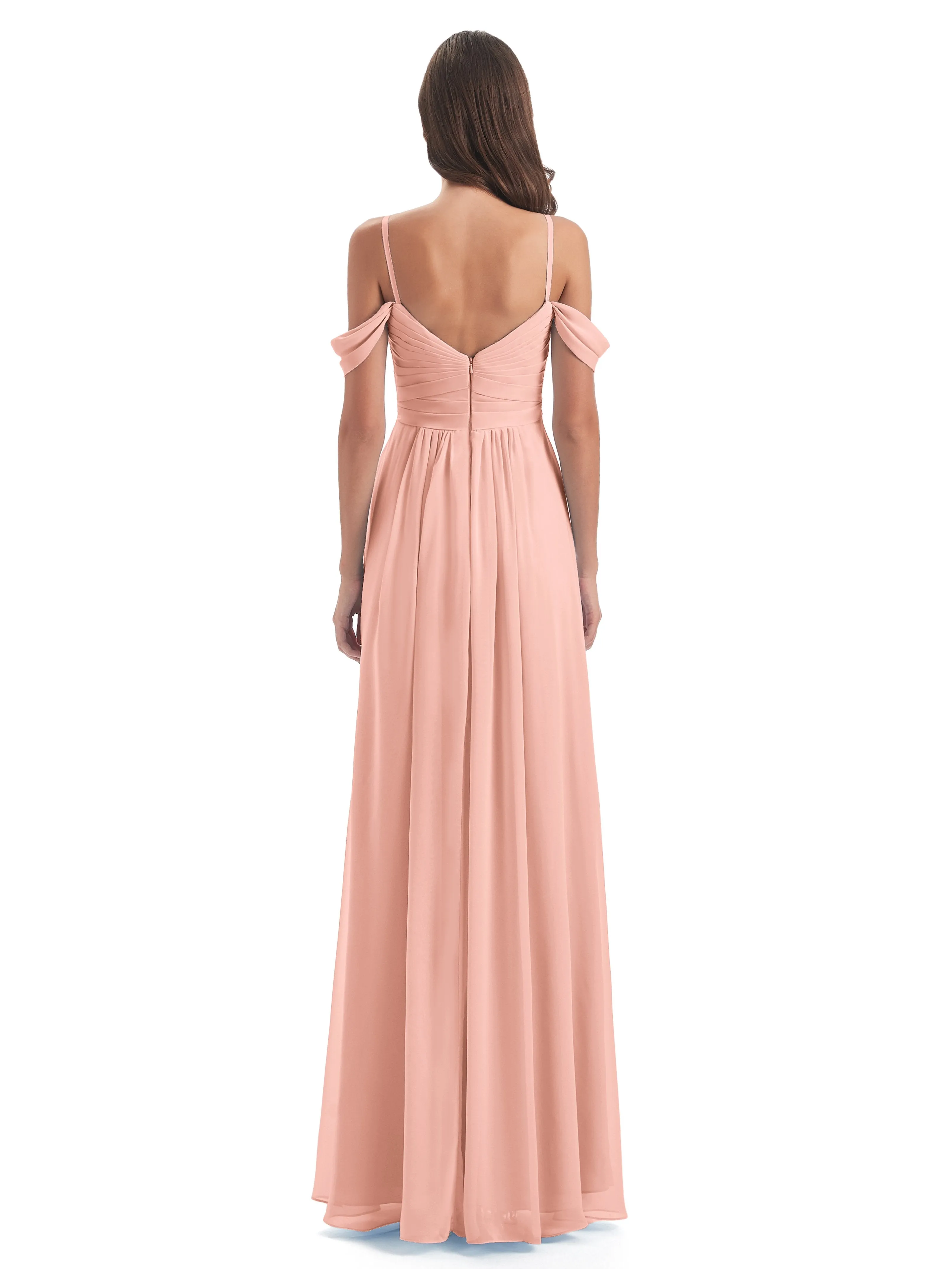 Orla Chiffon Elegant Spaghetti Straps Split Long Bridesmaid Dresses