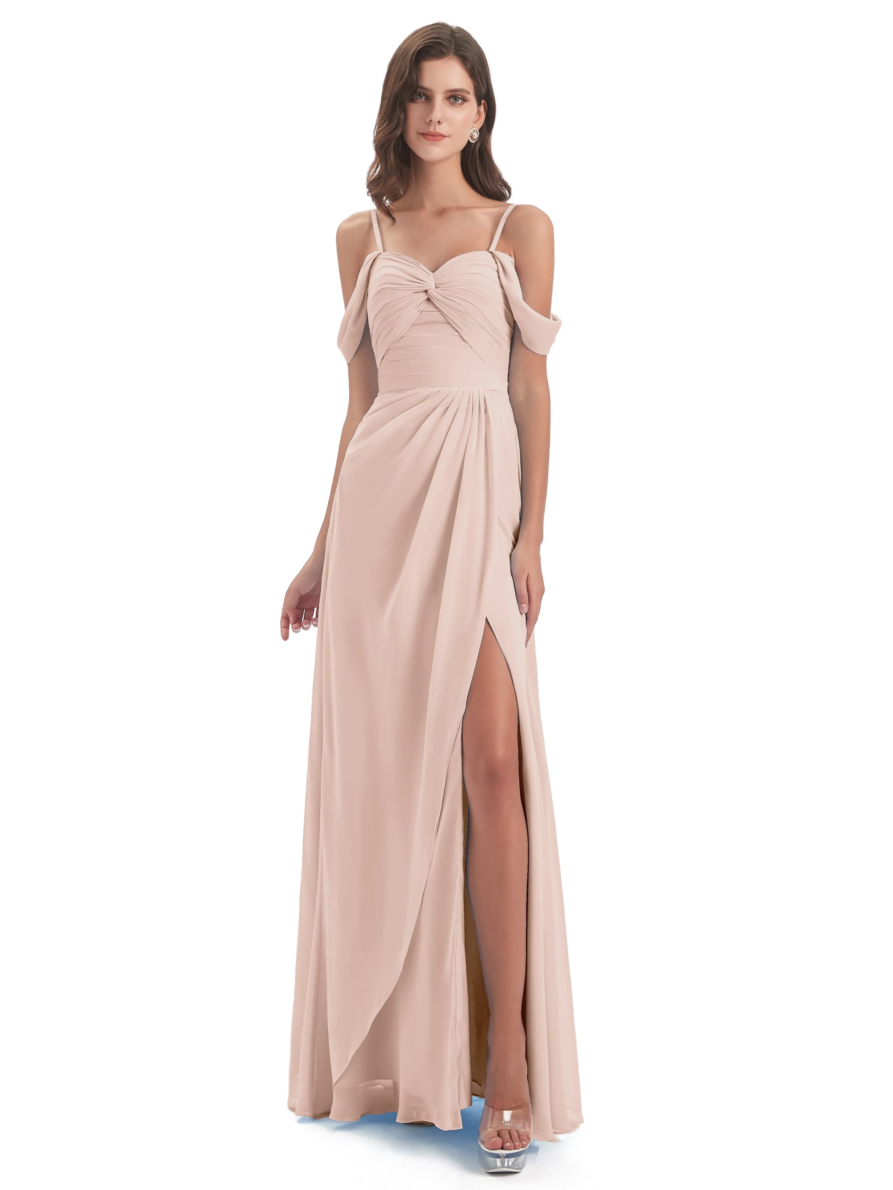 Orla Chiffon Elegant Spaghetti Straps Split Long Bridesmaid Dresses