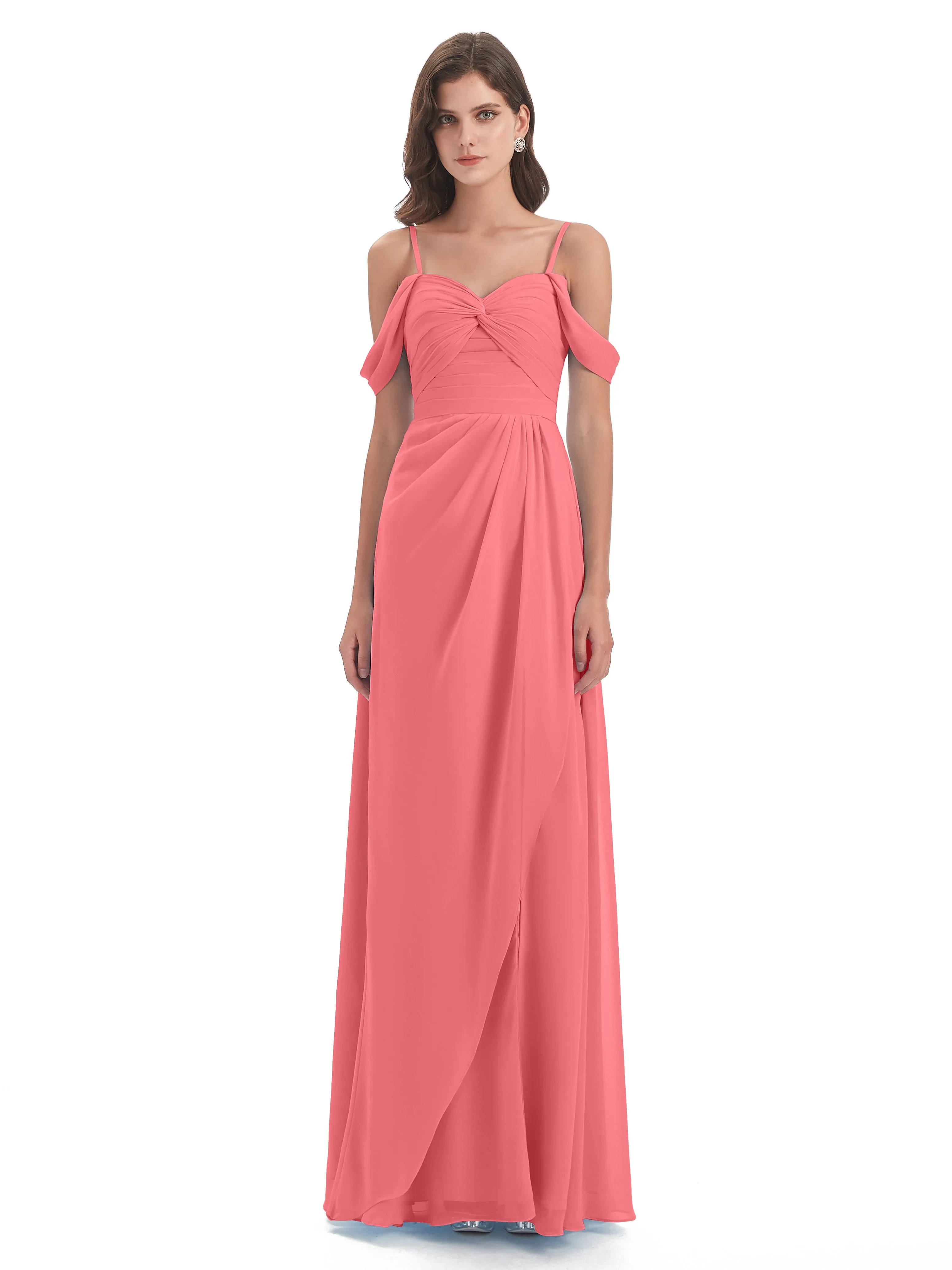 Orla Chiffon Elegant Spaghetti Straps Split Long Bridesmaid Dresses