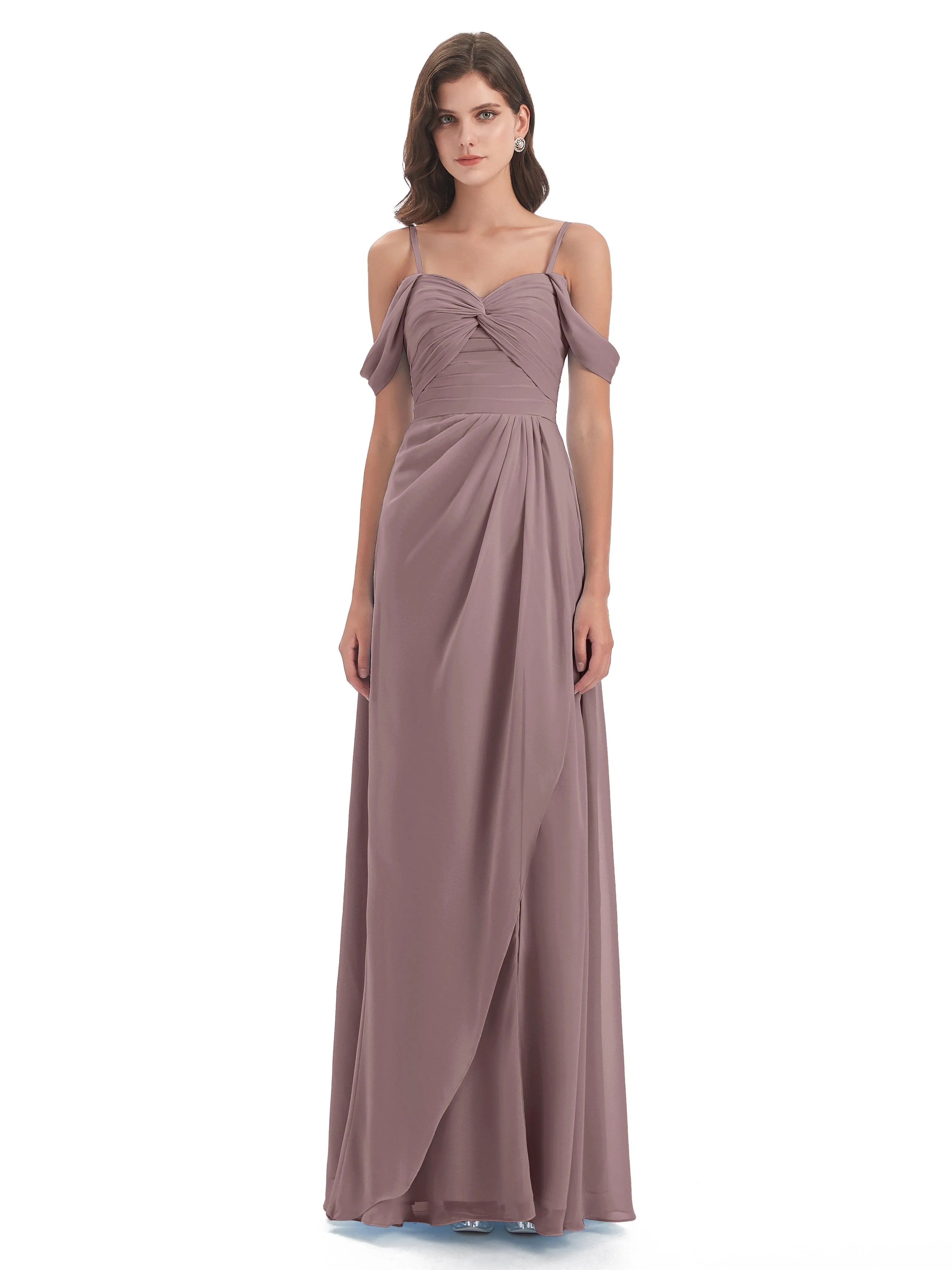 Orla Chiffon Elegant Spaghetti Straps Split Long Bridesmaid Dresses