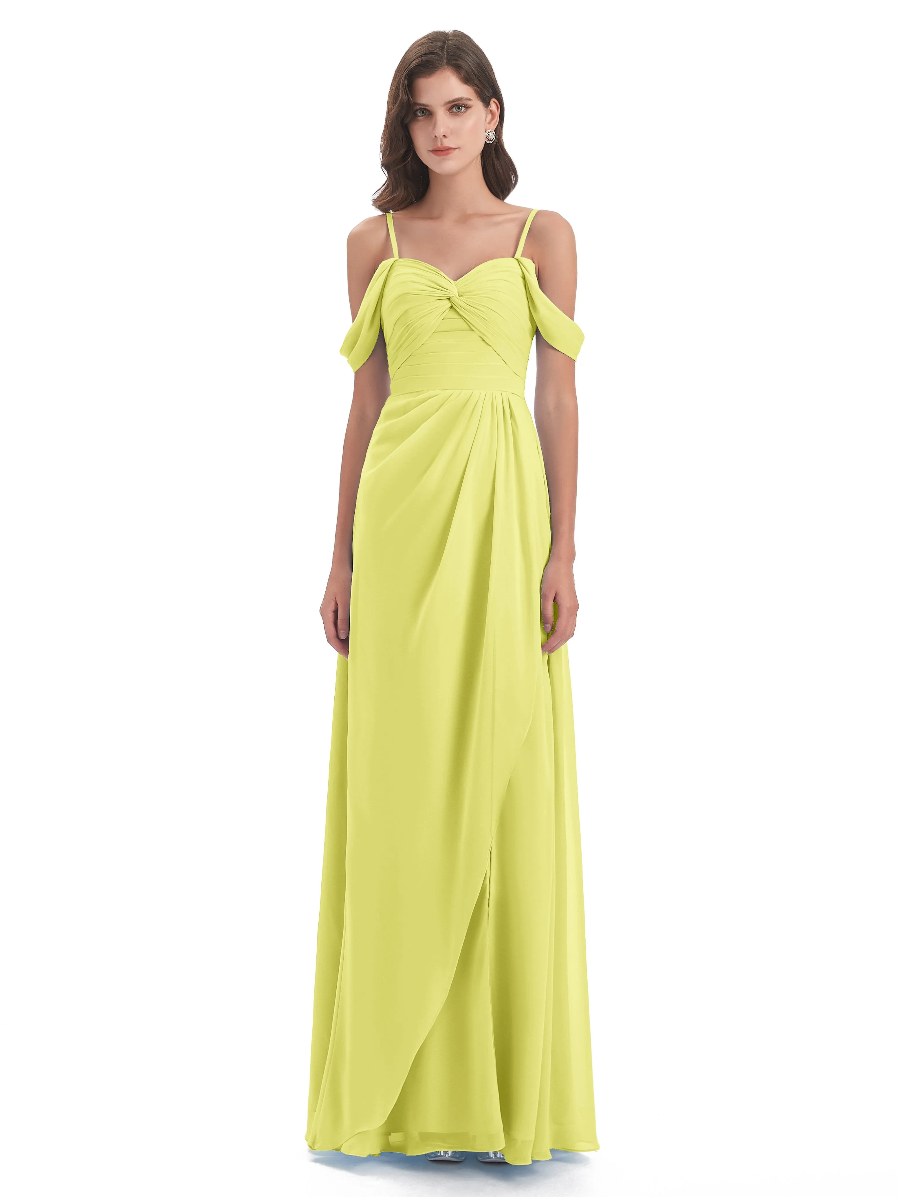 Orla Chiffon Elegant Spaghetti Straps Split Long Bridesmaid Dresses