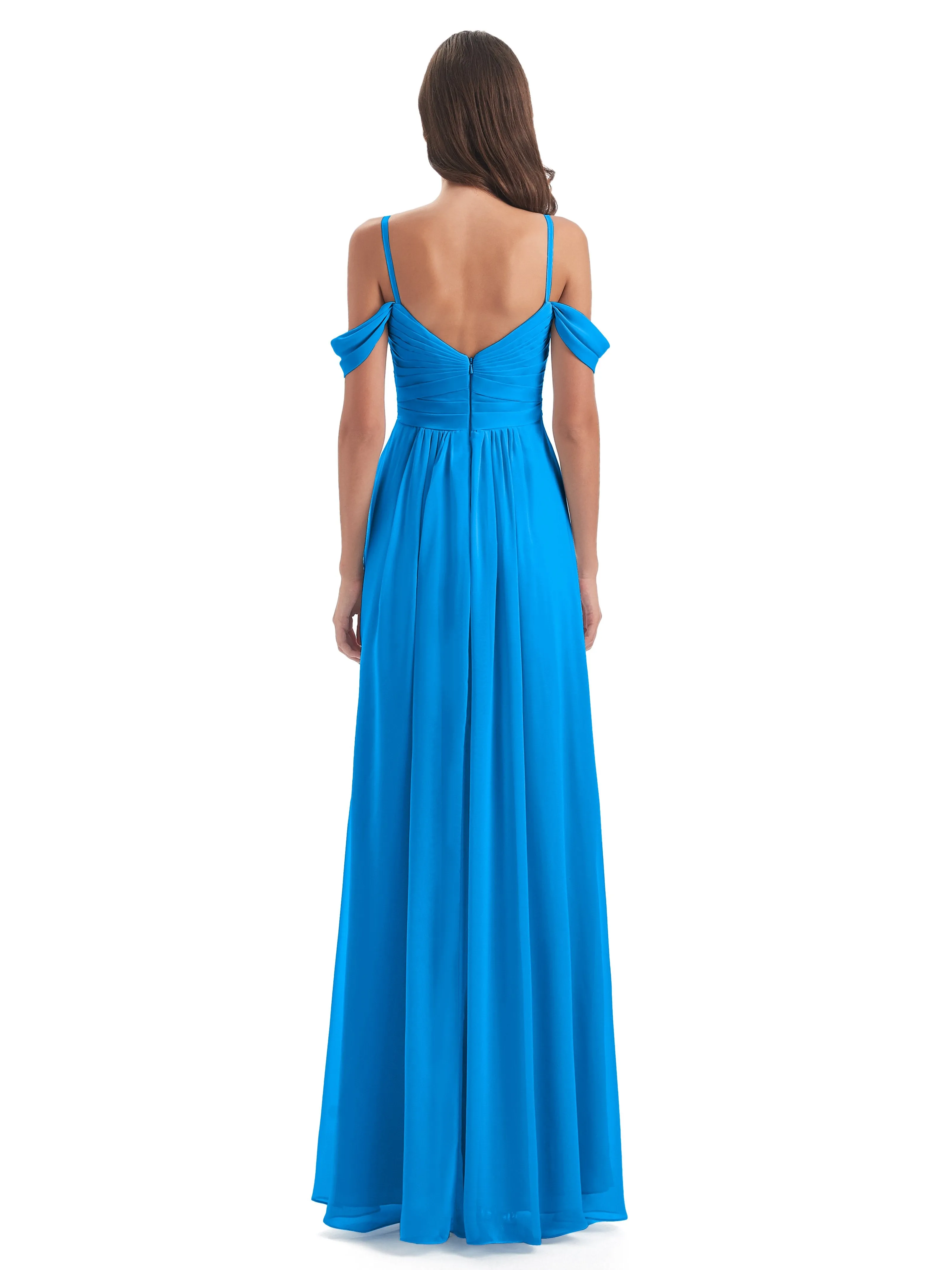 Orla Chiffon Elegant Spaghetti Straps Split Long Bridesmaid Dresses