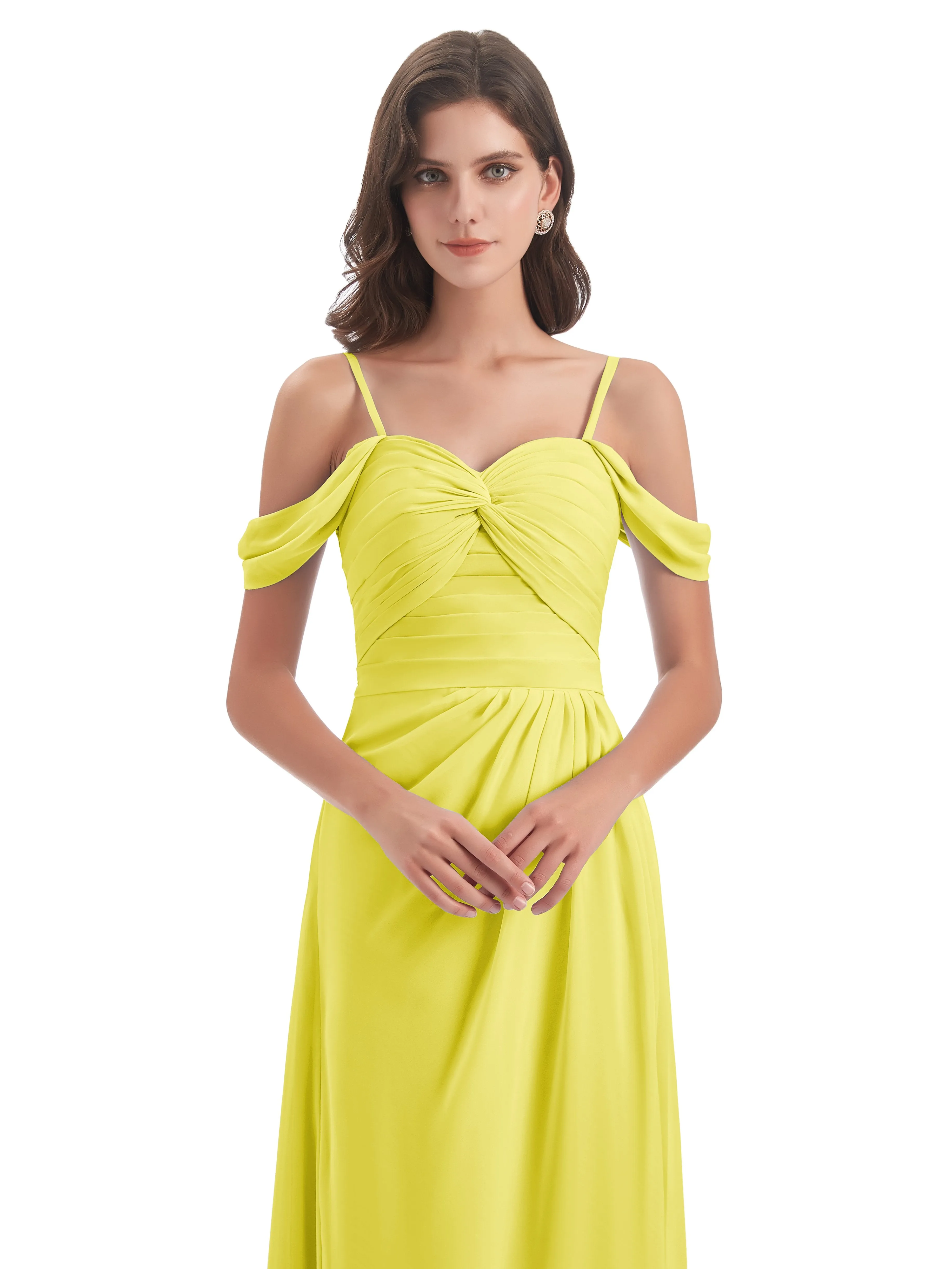 Orla Chiffon Elegant Spaghetti Straps Split Long Bridesmaid Dresses