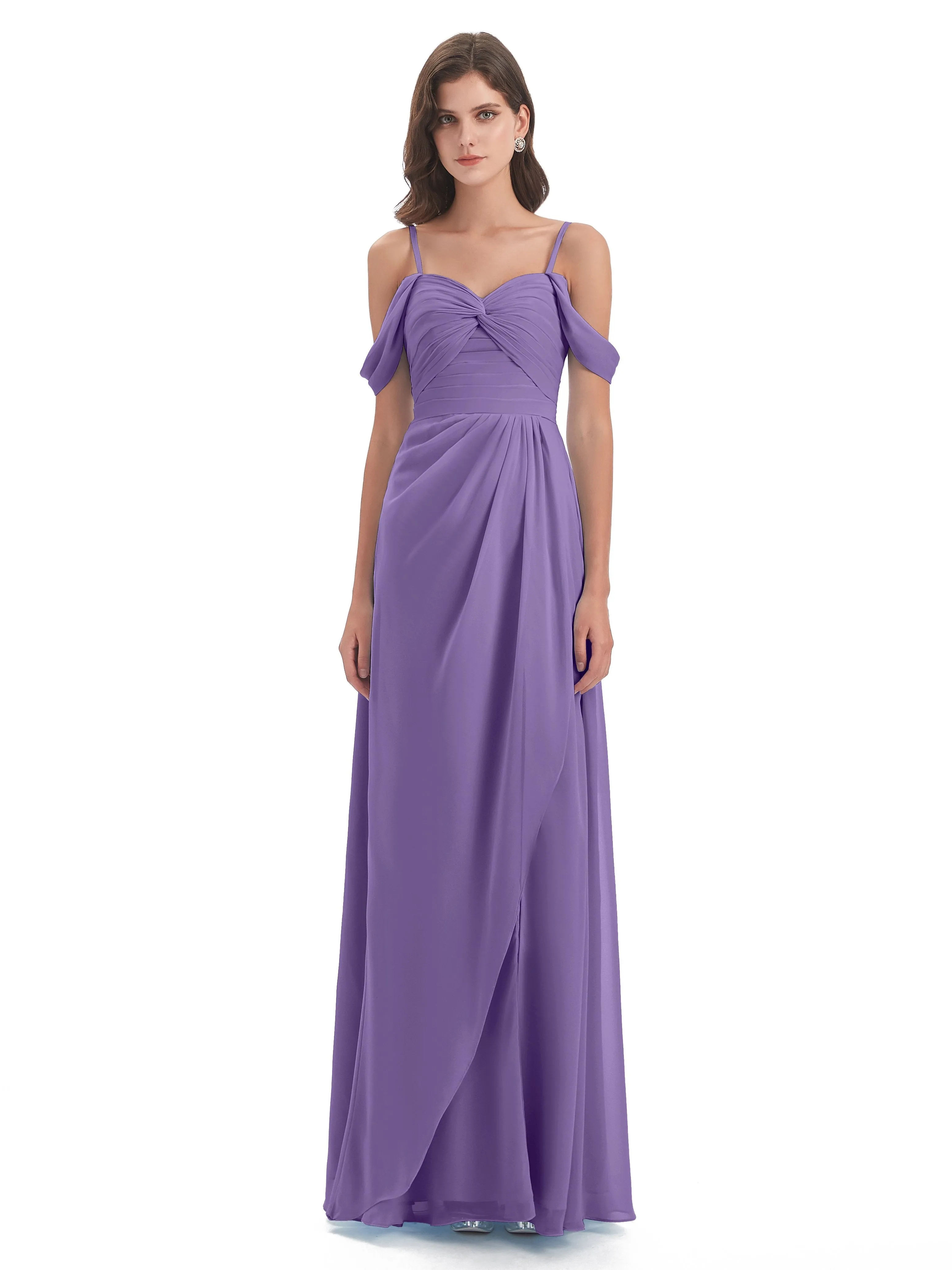 Orla Chiffon Elegant Spaghetti Straps Split Long Bridesmaid Dresses