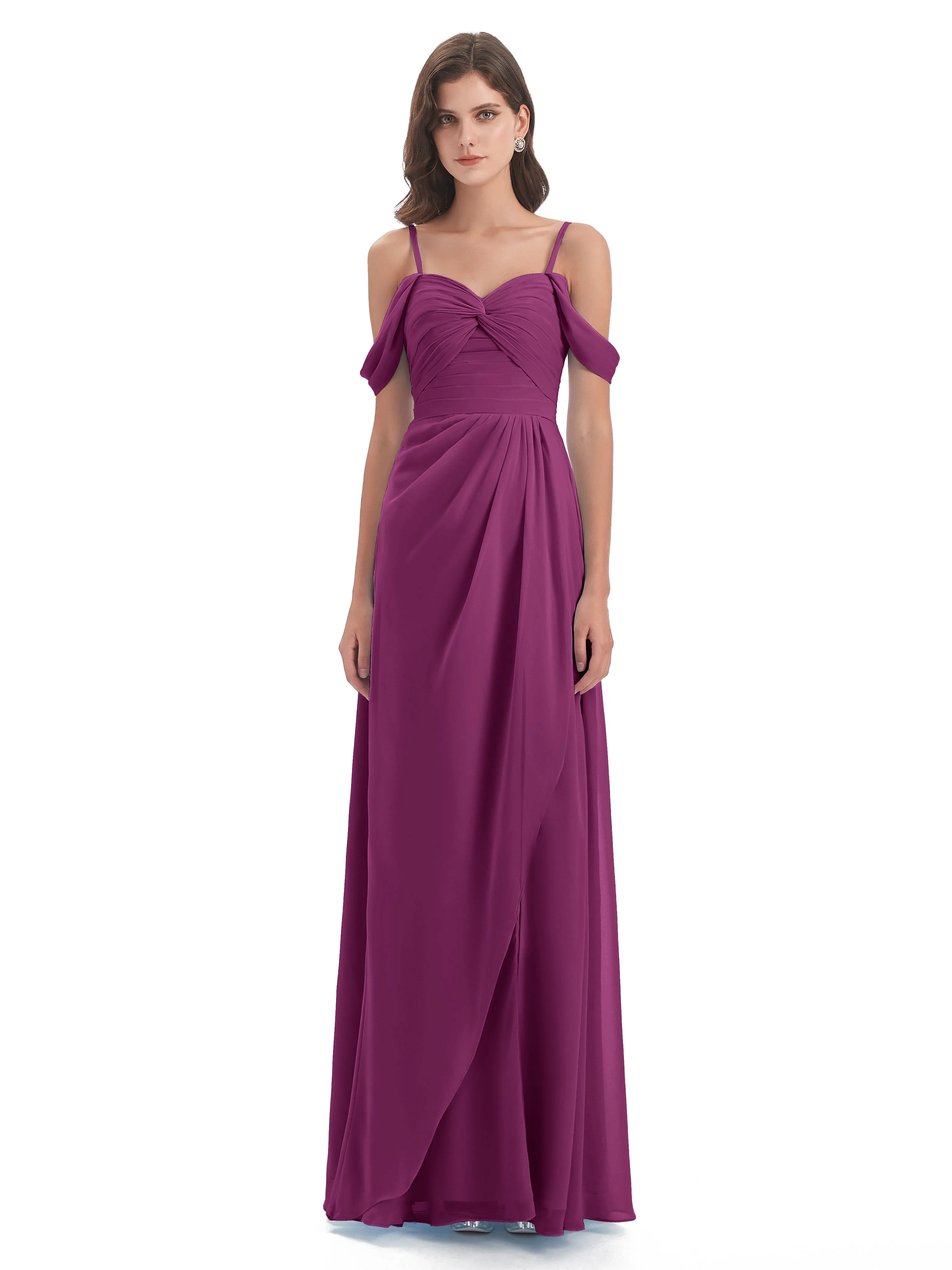 Orla Chiffon Elegant Spaghetti Straps Split Long Bridesmaid Dresses