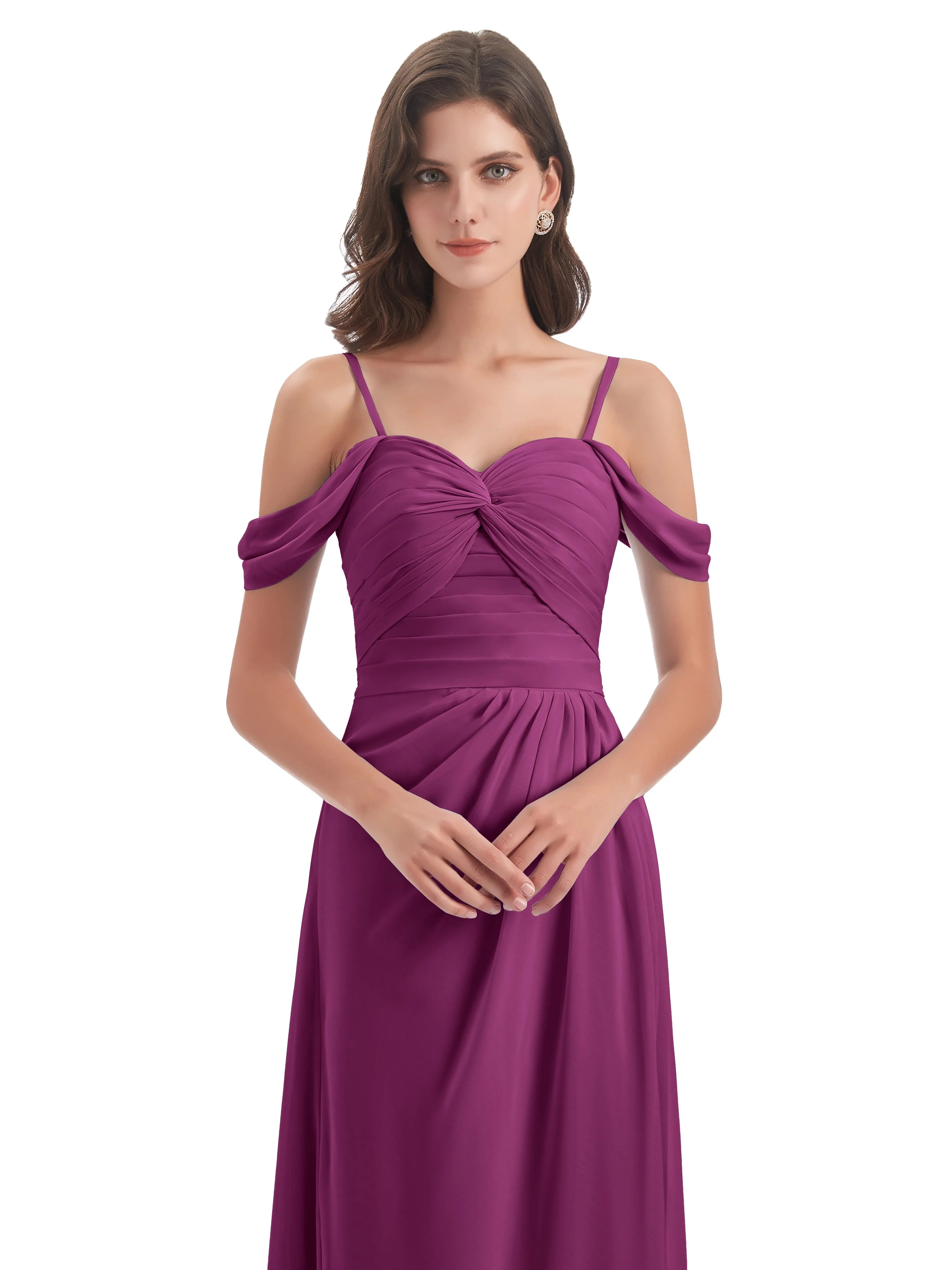 Orla Chiffon Elegant Spaghetti Straps Split Long Bridesmaid Dresses