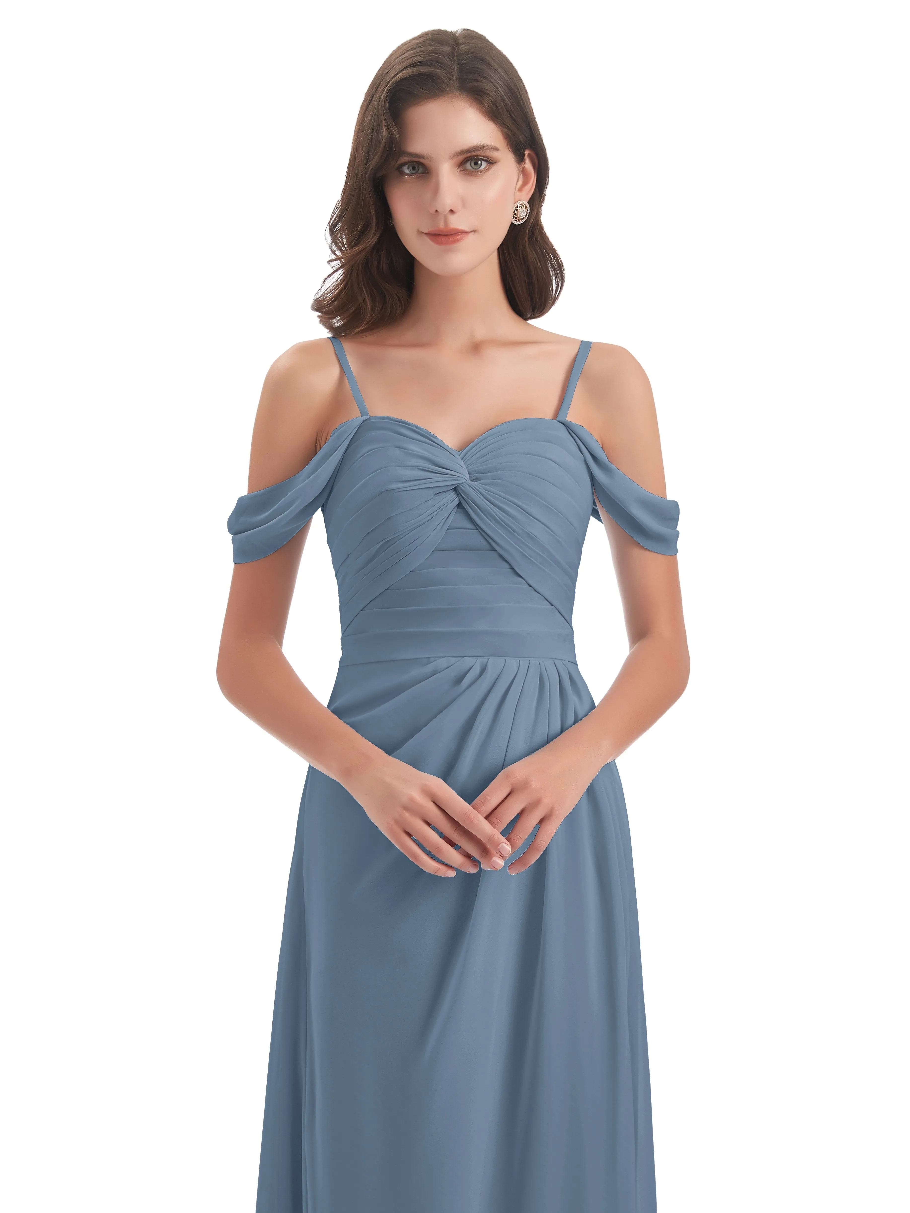 Orla Chiffon Elegant Spaghetti Straps Split Long Bridesmaid Dresses