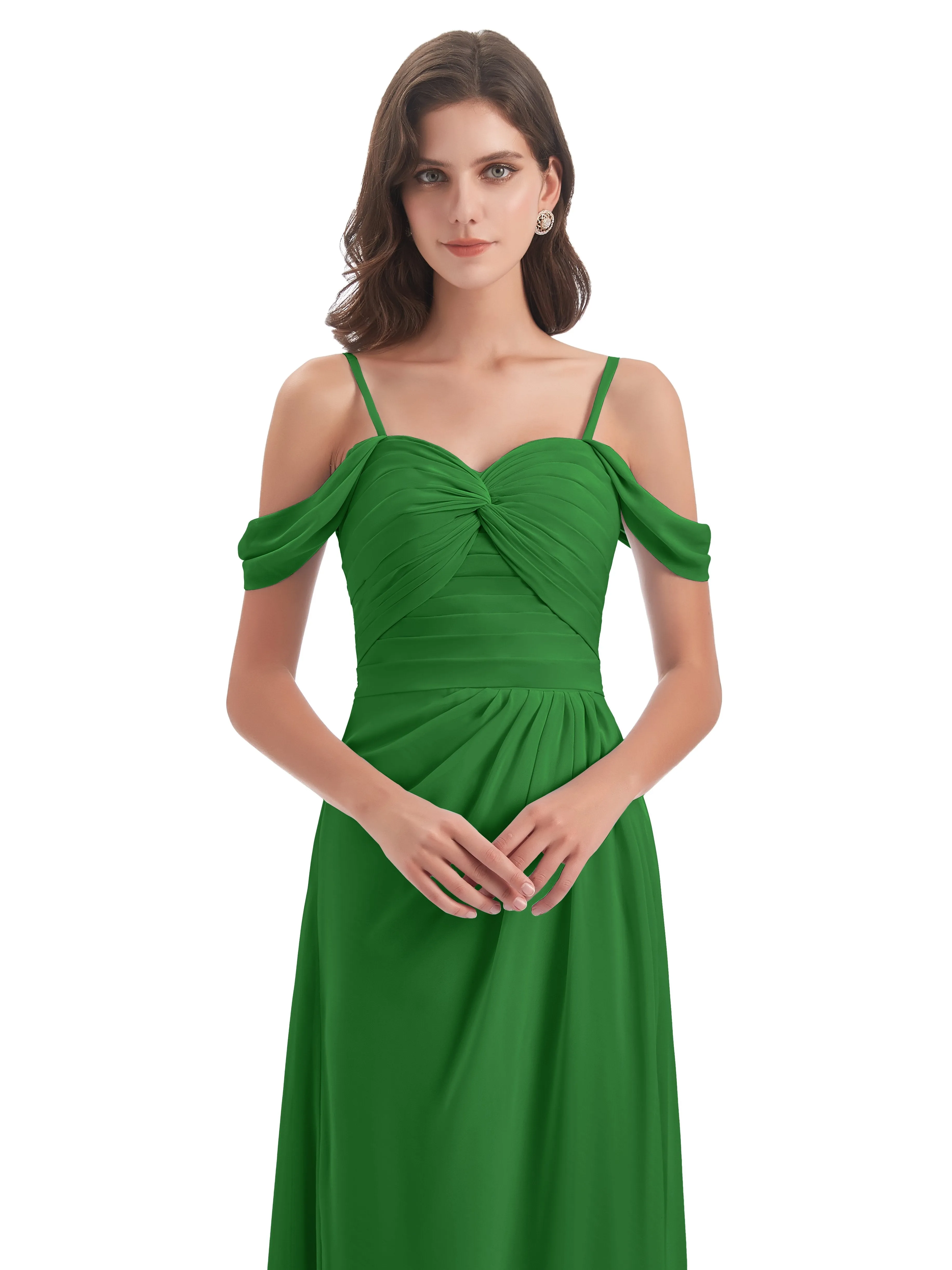 Orla Chiffon Elegant Spaghetti Straps Split Long Bridesmaid Dresses