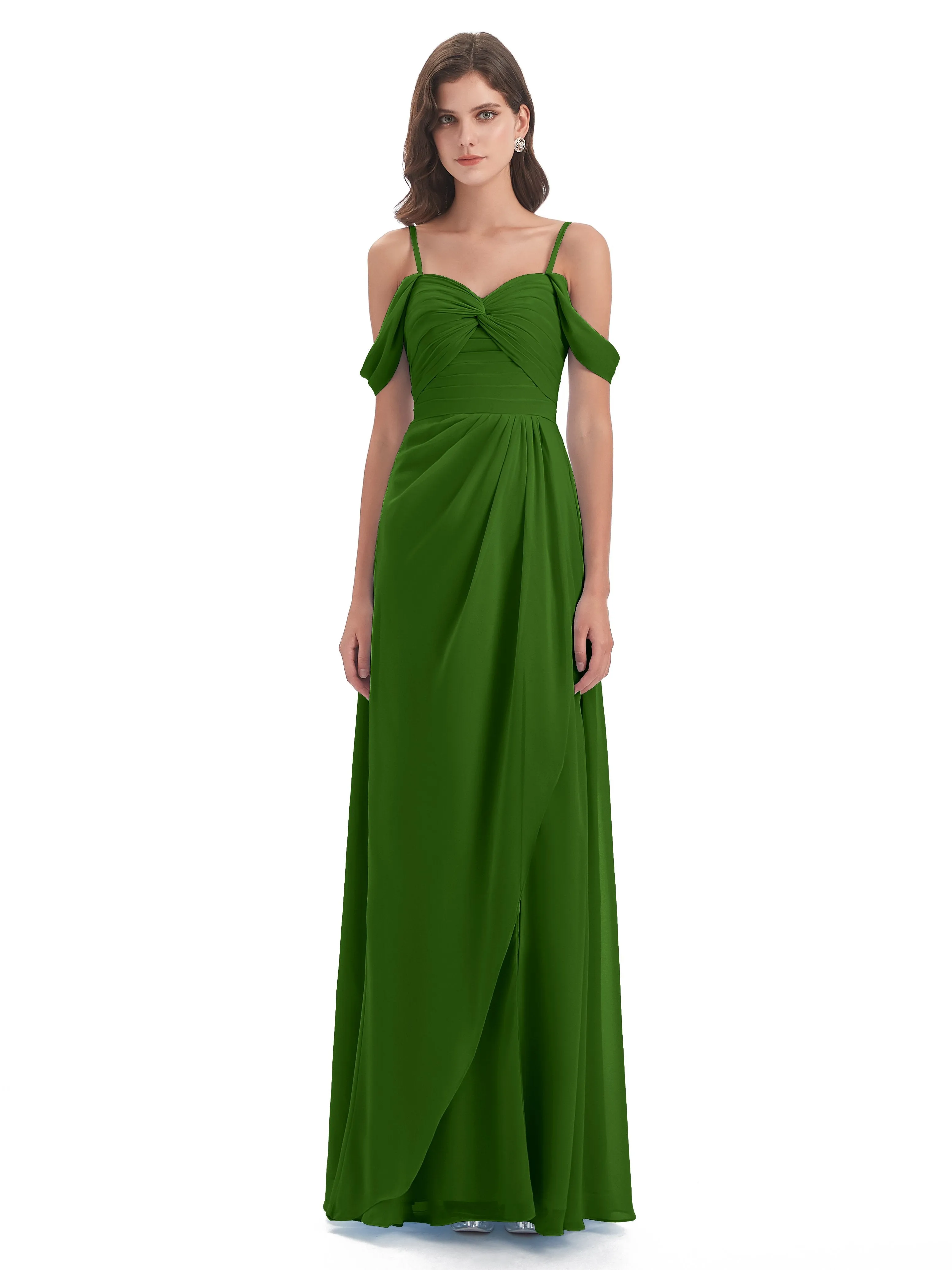 Orla Chiffon Elegant Spaghetti Straps Split Long Bridesmaid Dresses