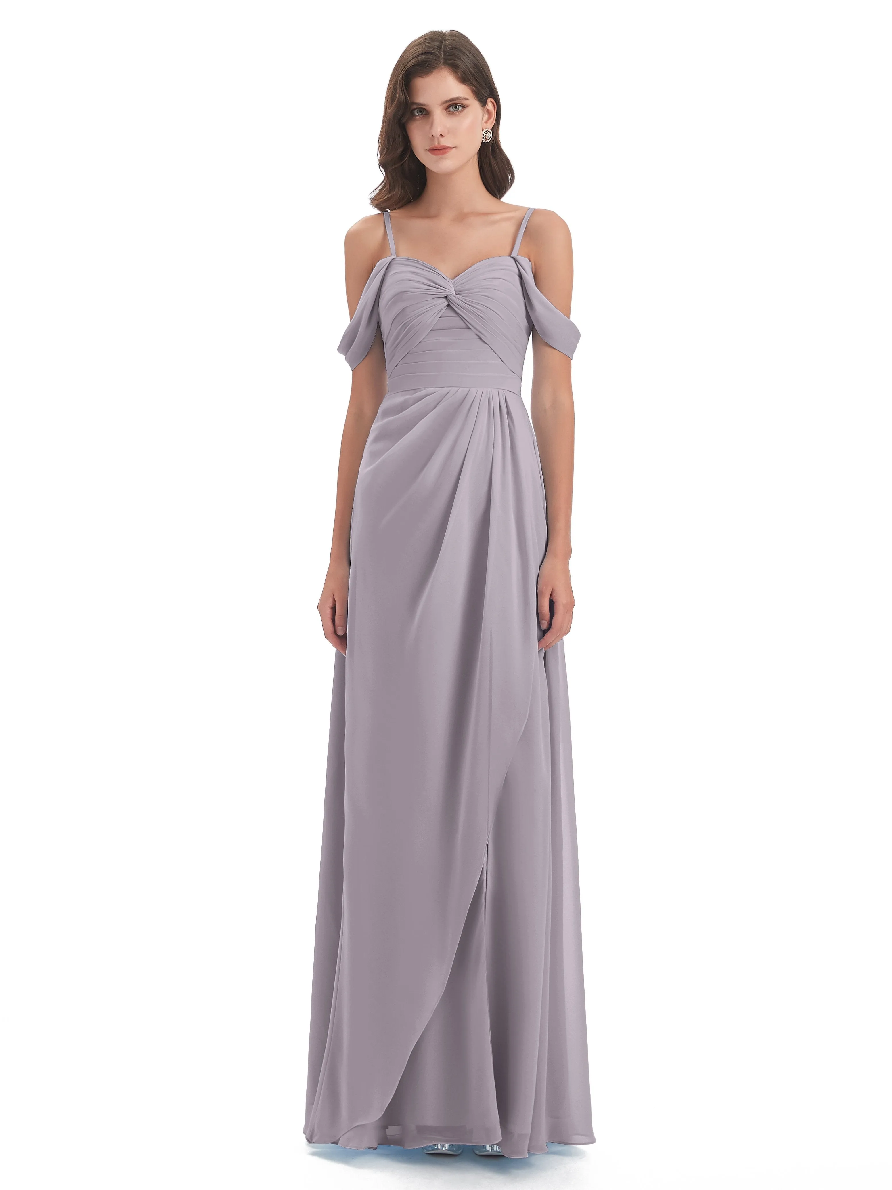 Orla Chiffon Elegant Spaghetti Straps Split Long Bridesmaid Dresses