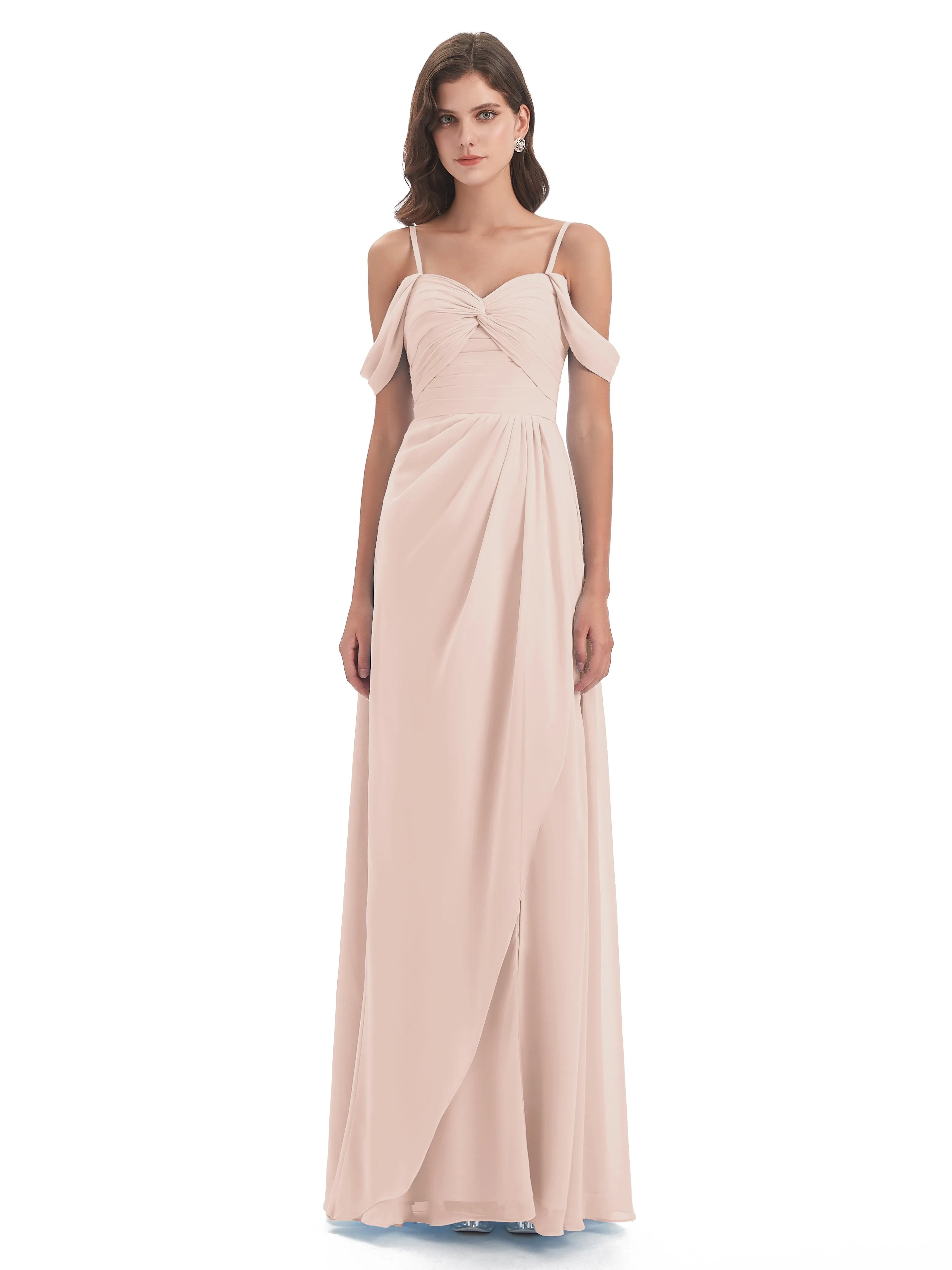 Orla Chiffon Elegant Spaghetti Straps Split Long Bridesmaid Dresses