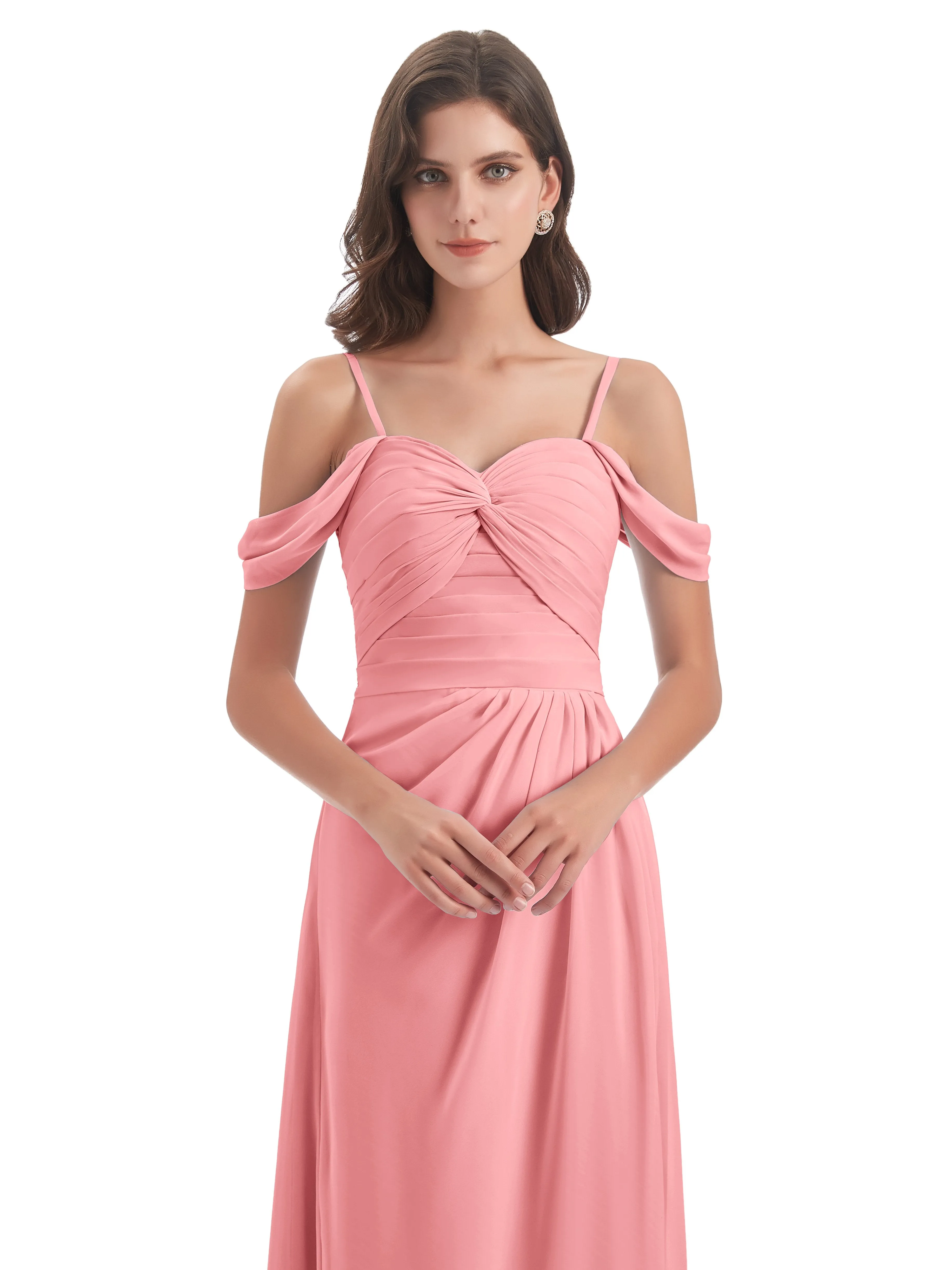 Orla Chiffon Elegant Spaghetti Straps Split Long Bridesmaid Dresses