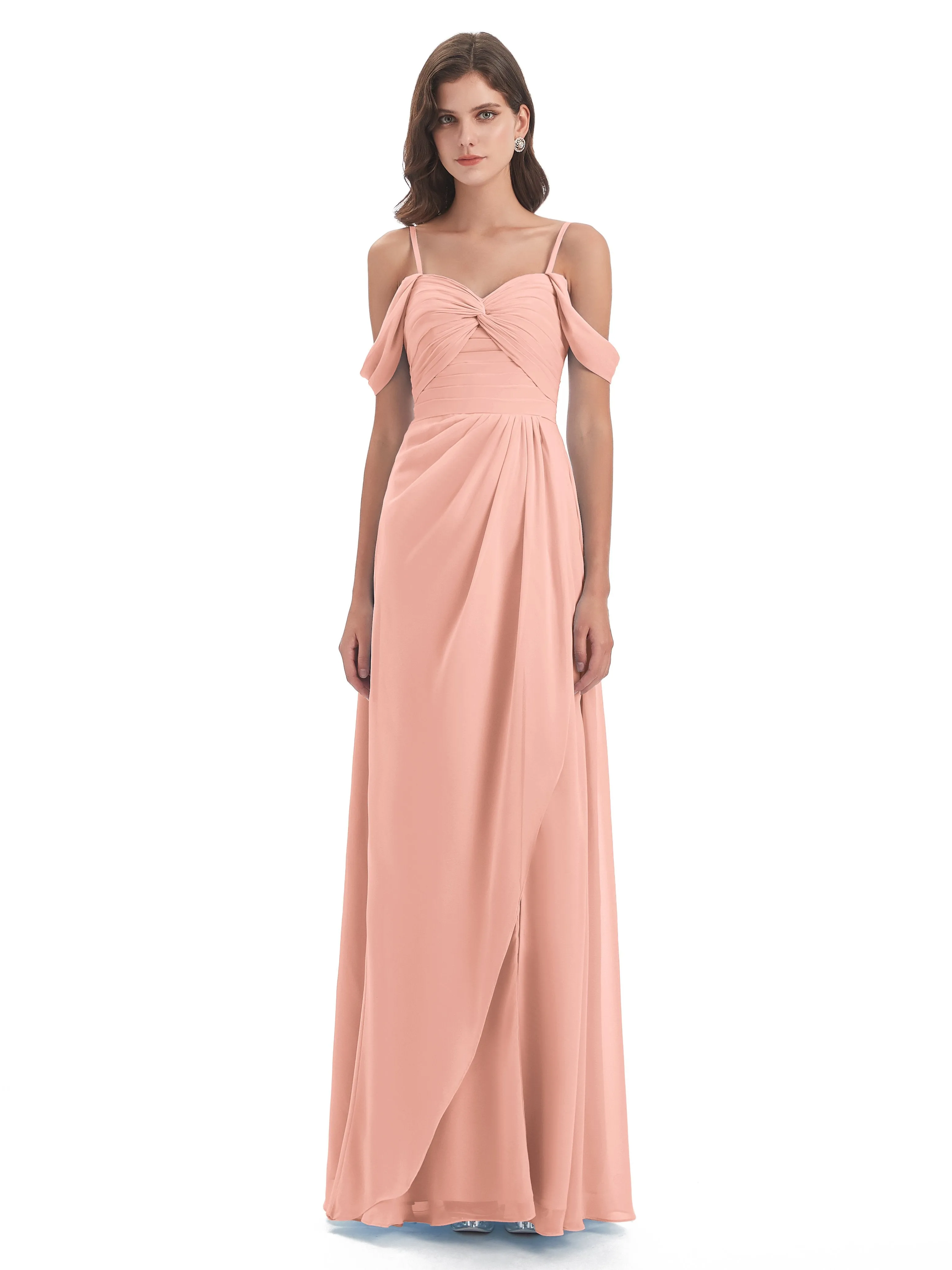 Orla Chiffon Elegant Spaghetti Straps Split Long Bridesmaid Dresses