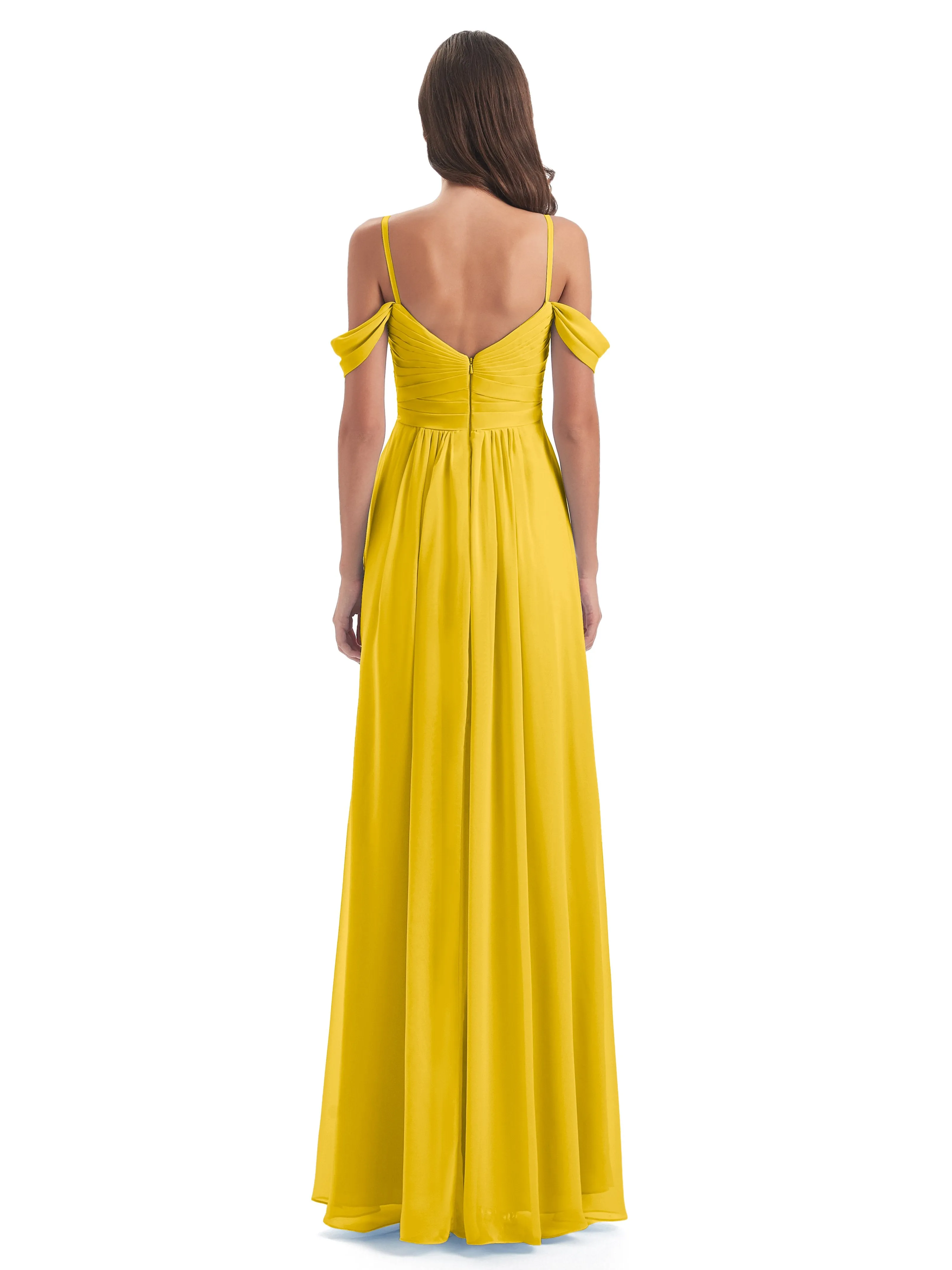 Orla Chiffon Elegant Spaghetti Straps Split Long Bridesmaid Dresses