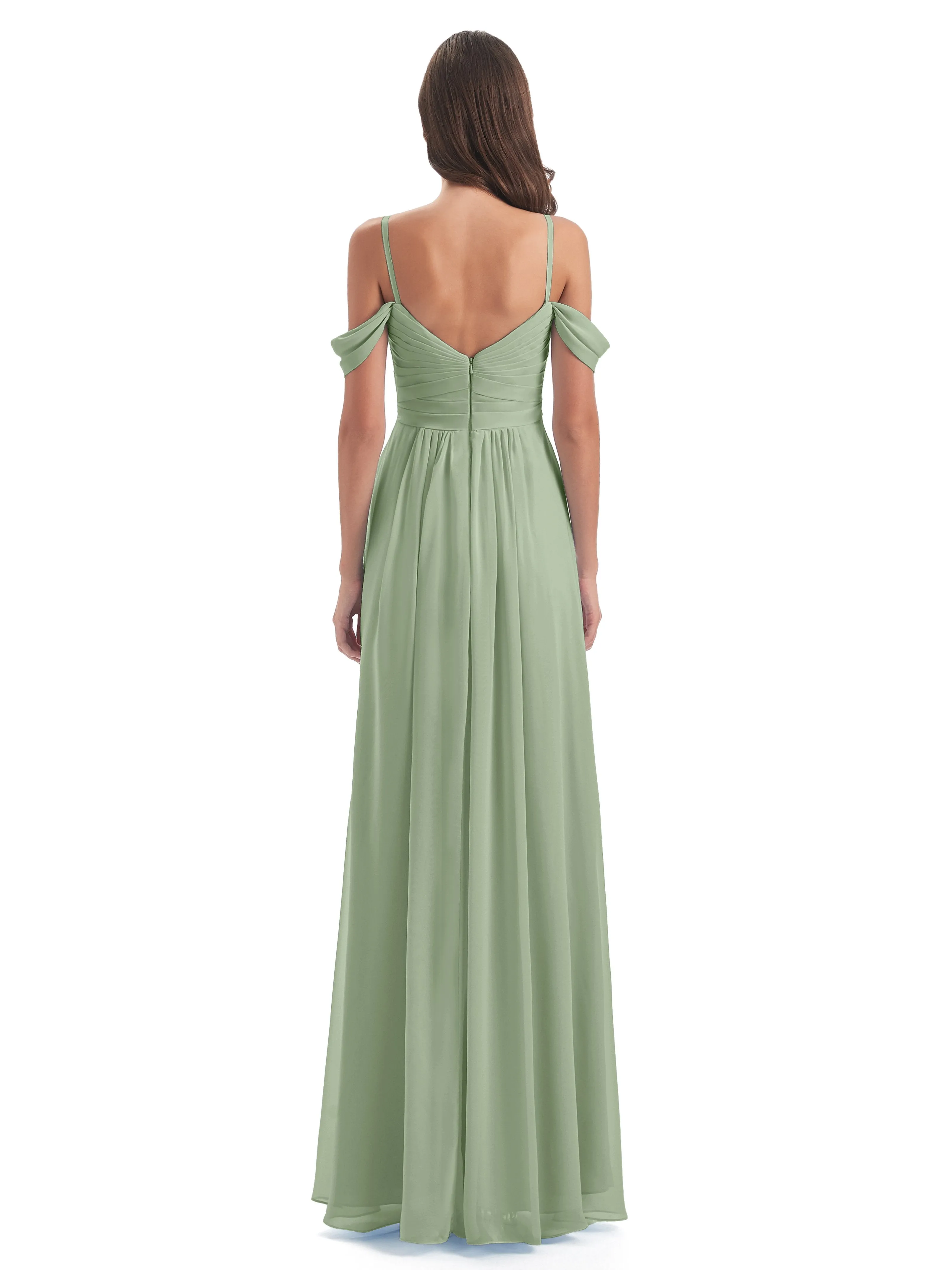 Orla Chiffon Elegant Spaghetti Straps Split Long Bridesmaid Dresses