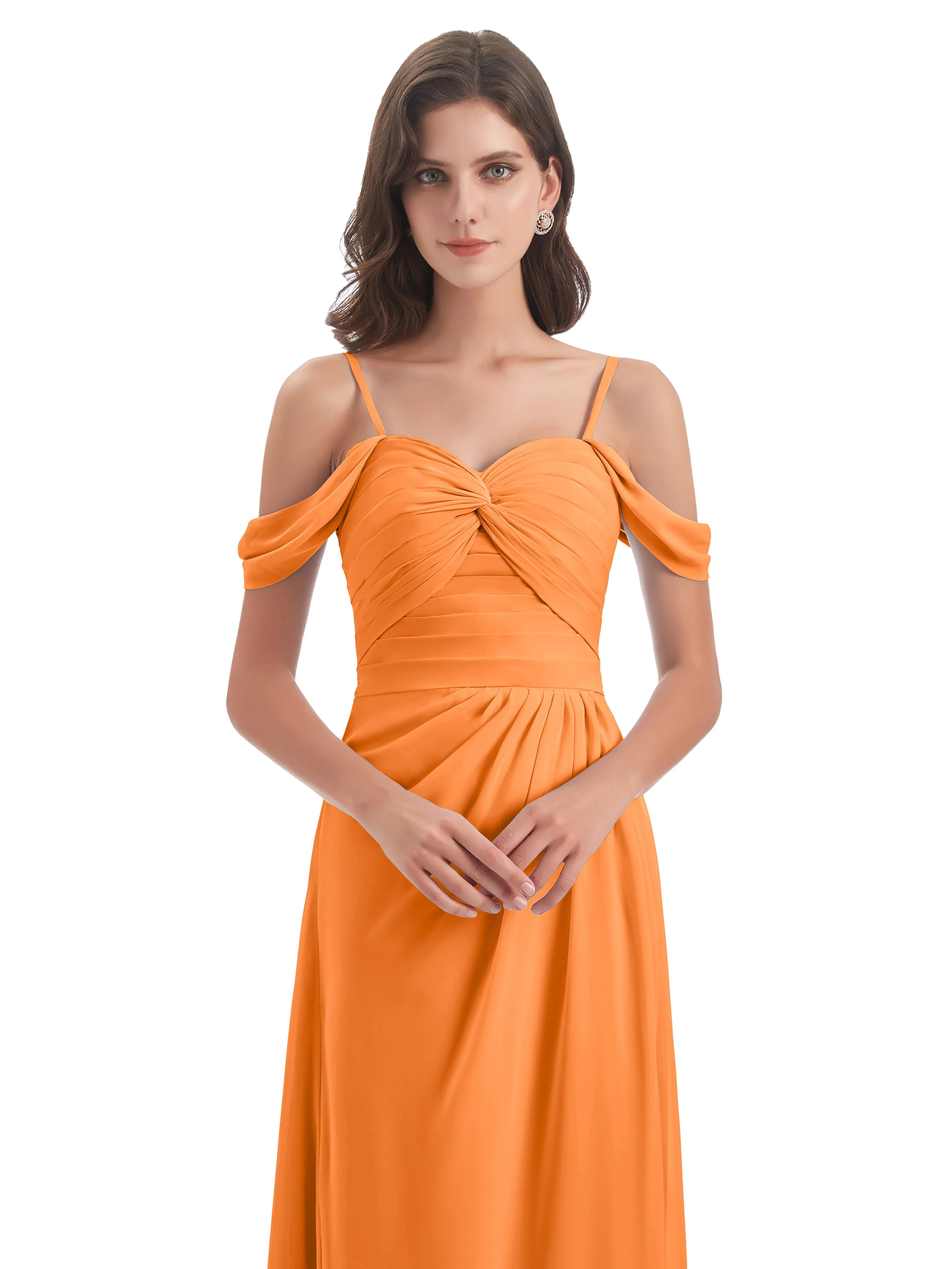 Orla Chiffon Elegant Spaghetti Straps Split Long Bridesmaid Dresses