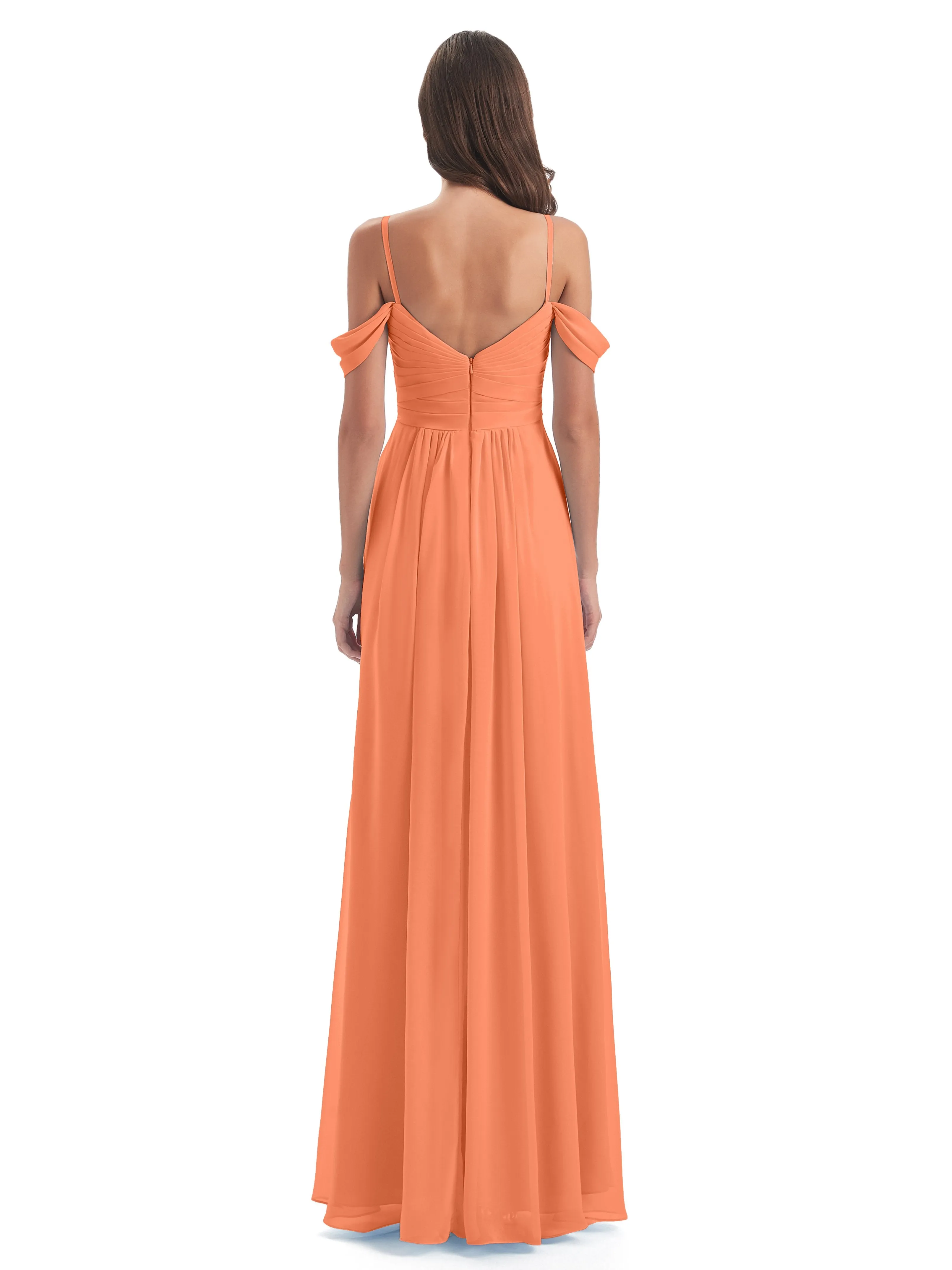 Orla Chiffon Elegant Spaghetti Straps Split Long Bridesmaid Dresses