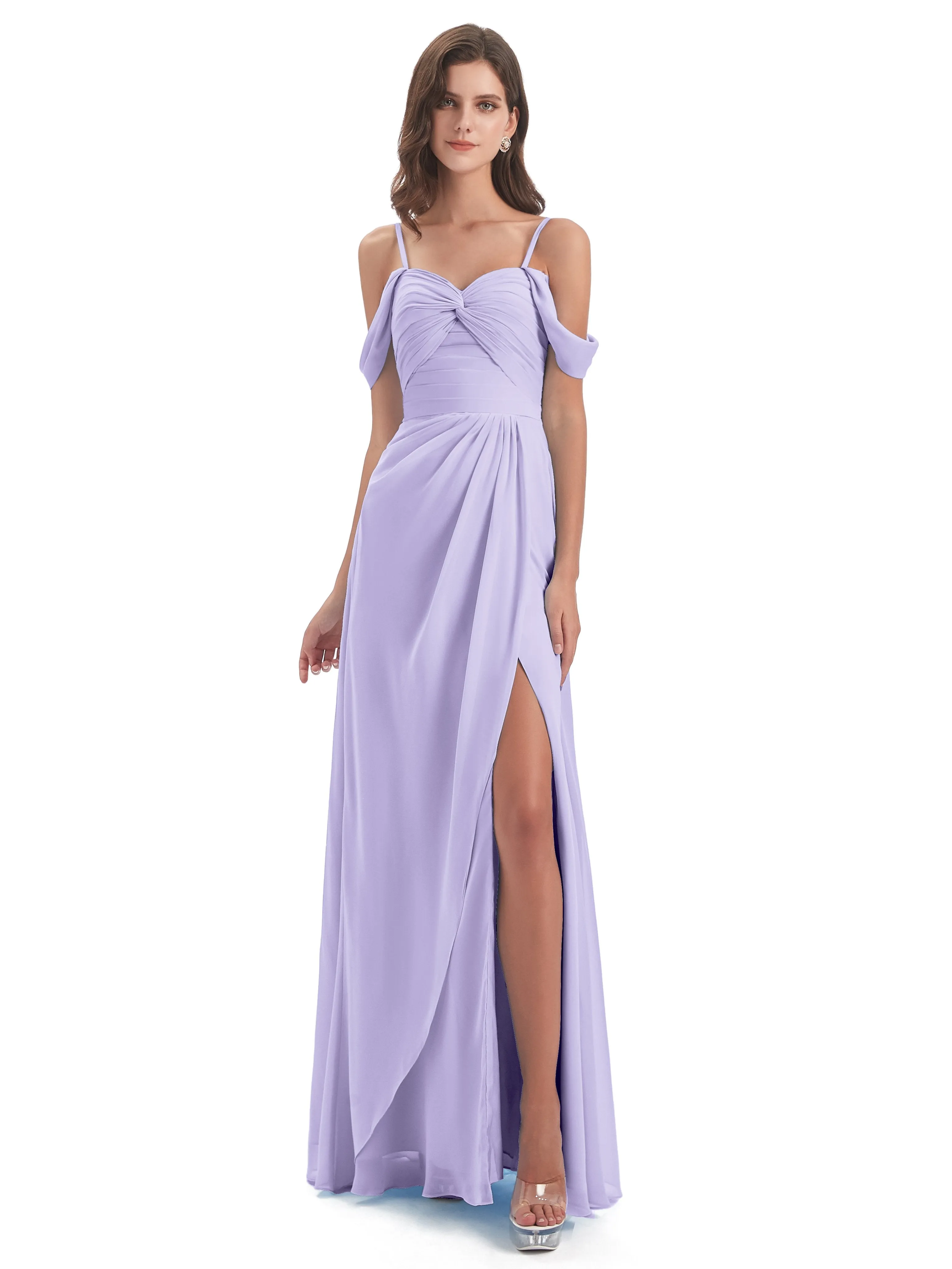 Orla Chiffon Elegant Spaghetti Straps Split Long Bridesmaid Dresses