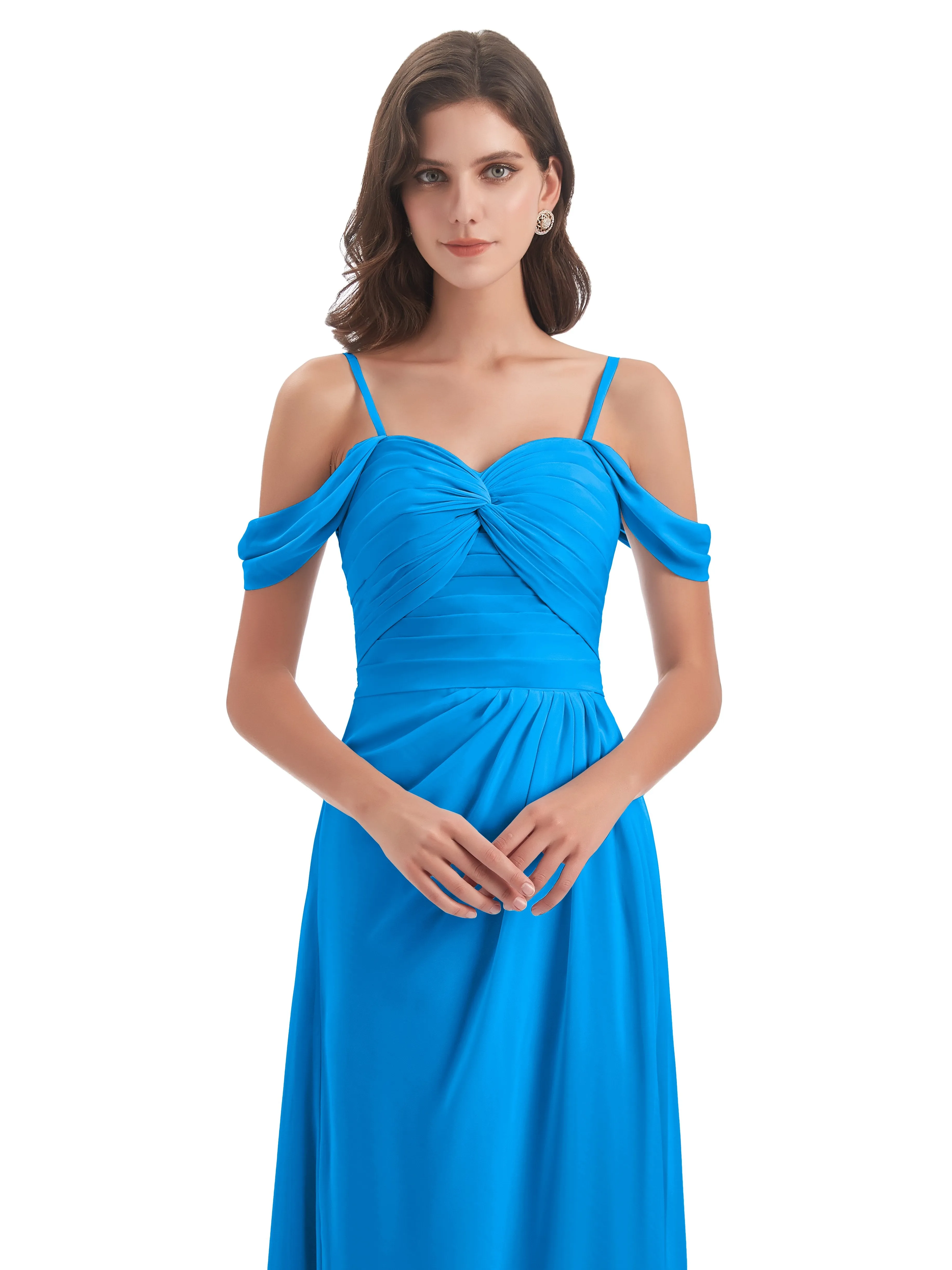 Orla Chiffon Elegant Spaghetti Straps Split Long Bridesmaid Dresses