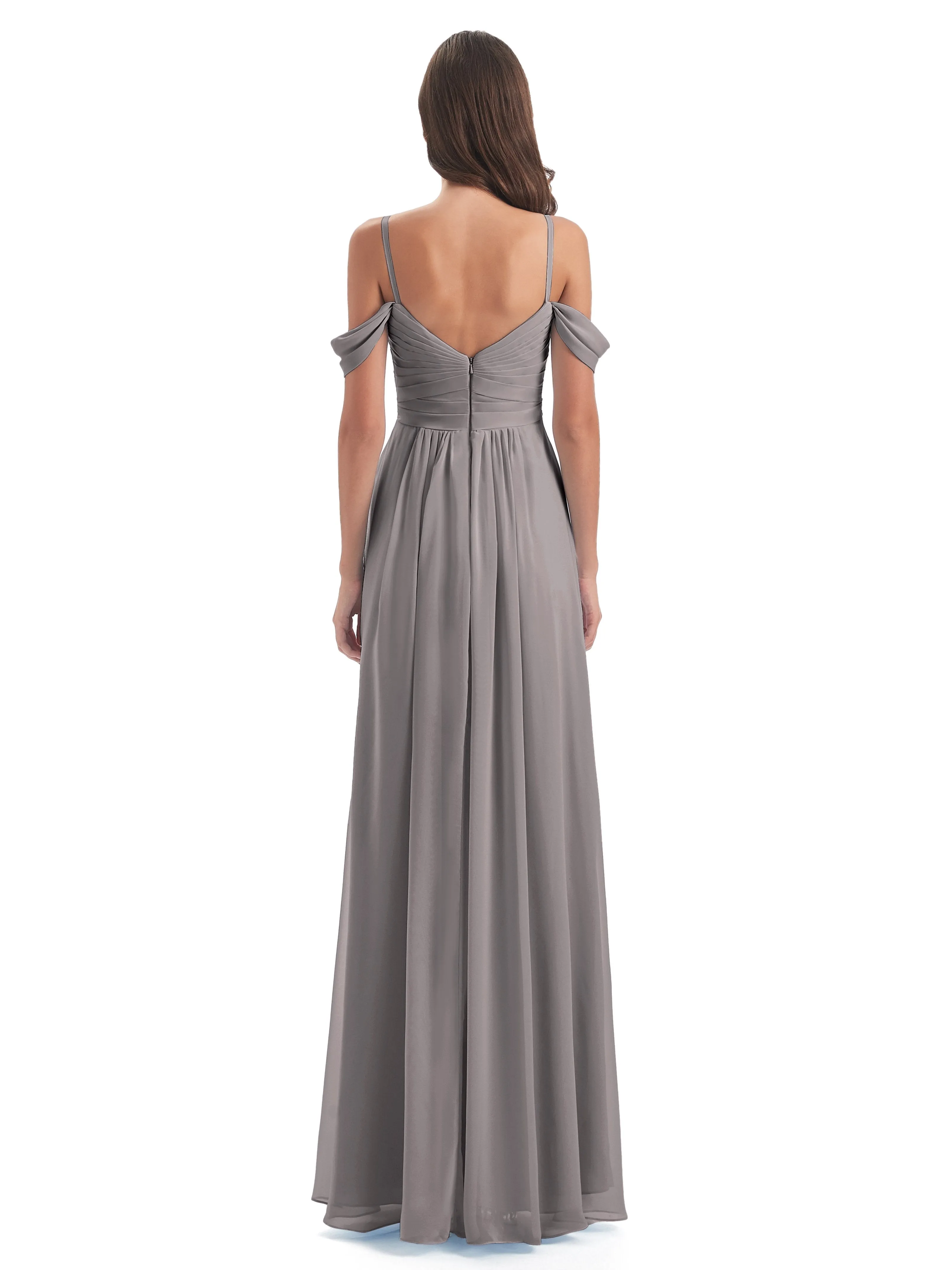 Orla Chiffon Elegant Spaghetti Straps Split Long Bridesmaid Dresses