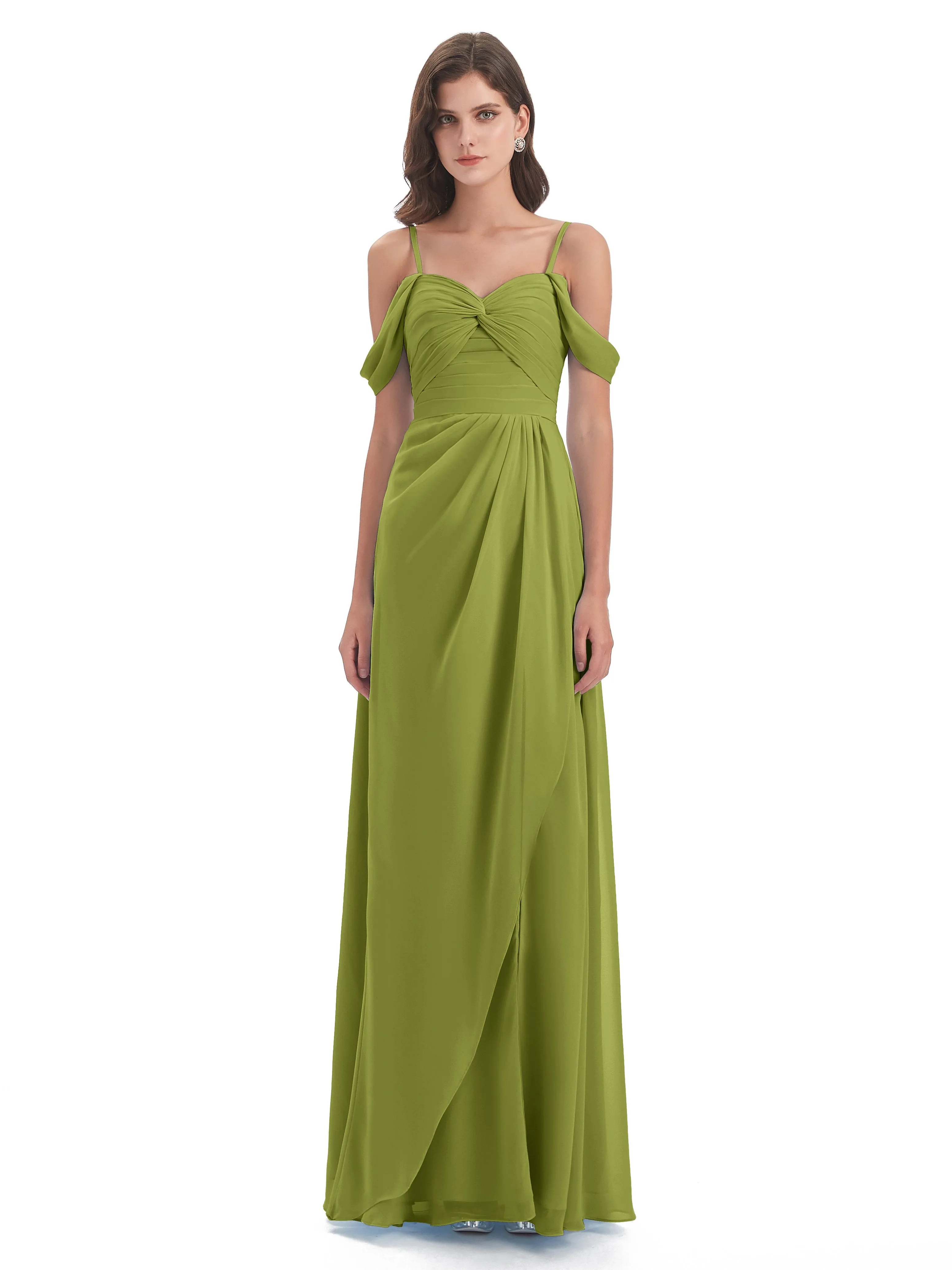 Orla Chiffon Elegant Spaghetti Straps Split Long Bridesmaid Dresses