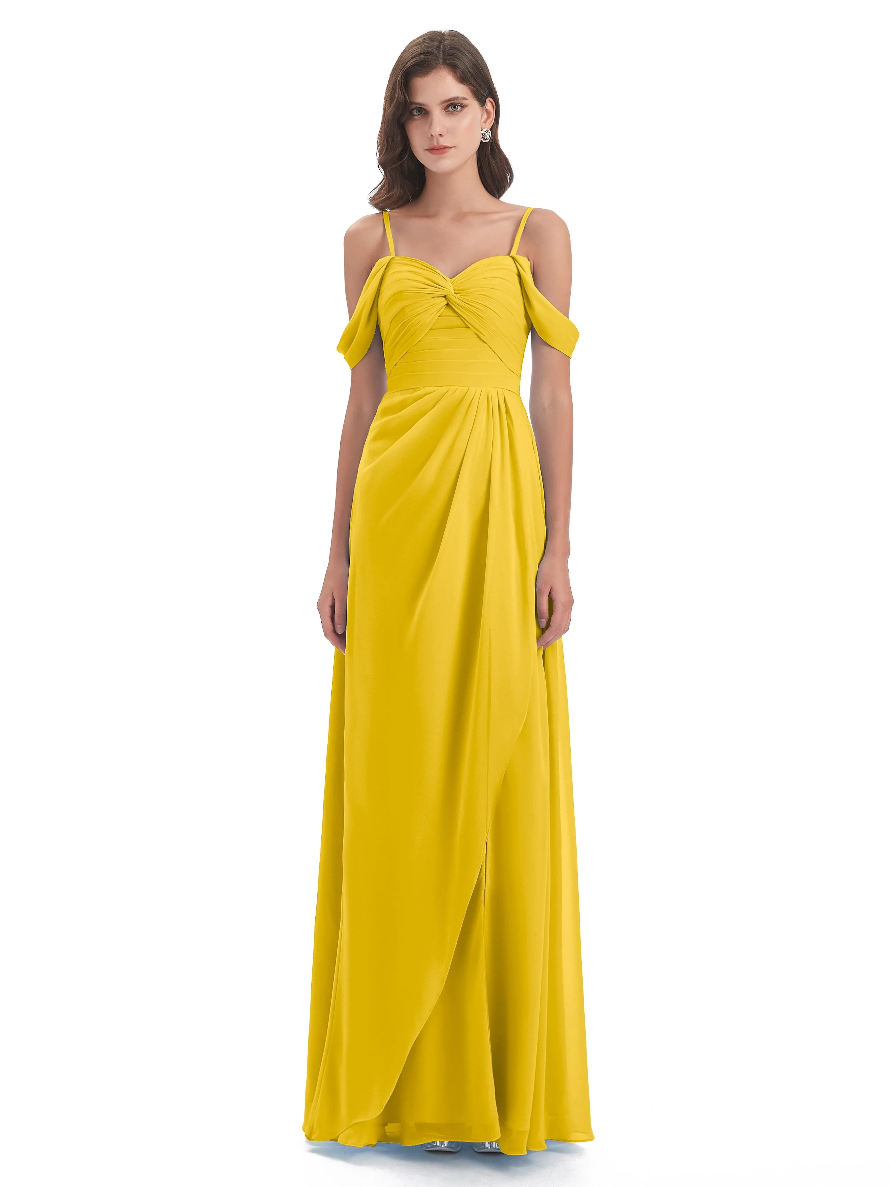 Orla Chiffon Elegant Spaghetti Straps Split Long Bridesmaid Dresses