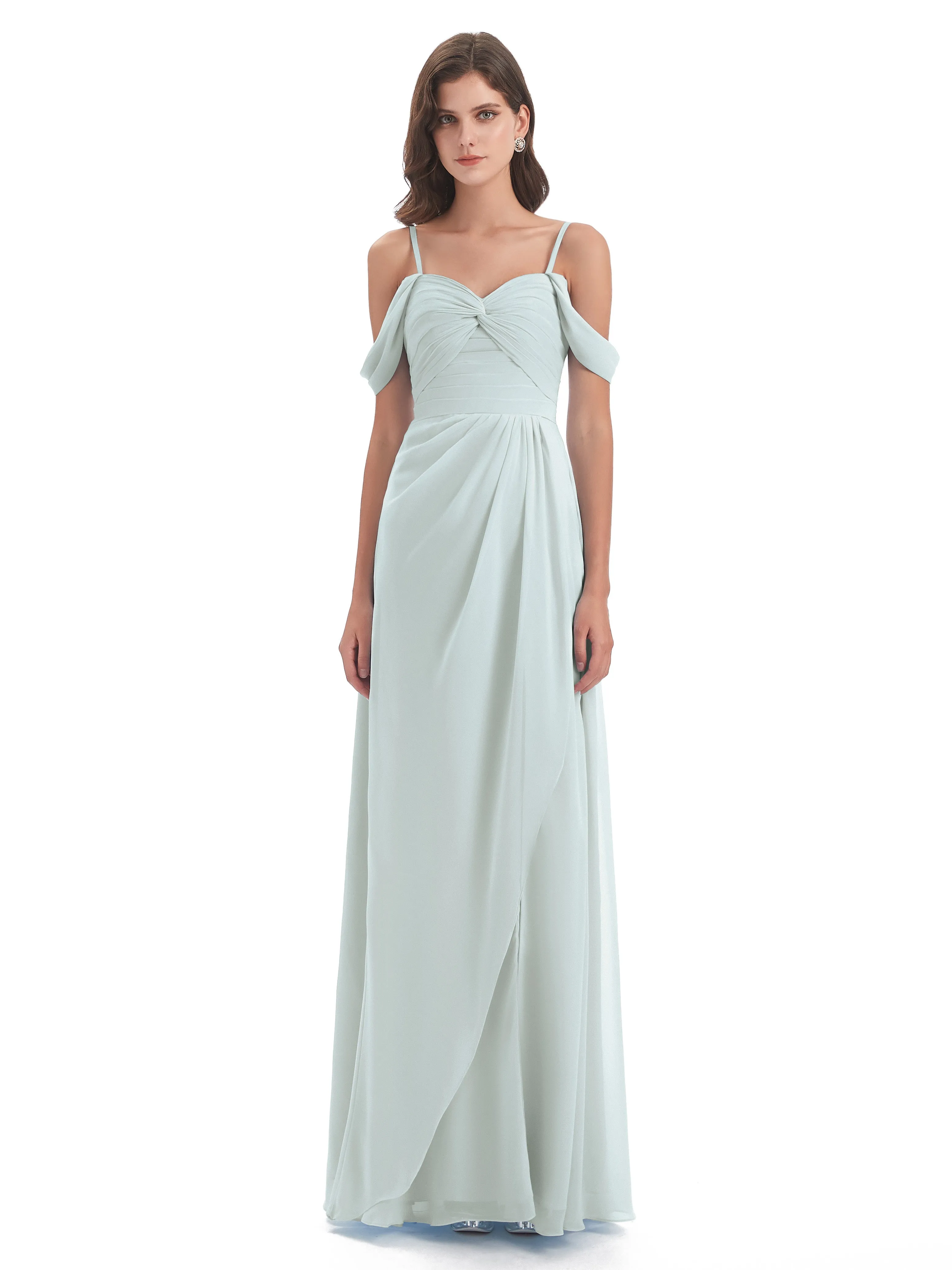 Orla Chiffon Elegant Spaghetti Straps Split Long Bridesmaid Dresses